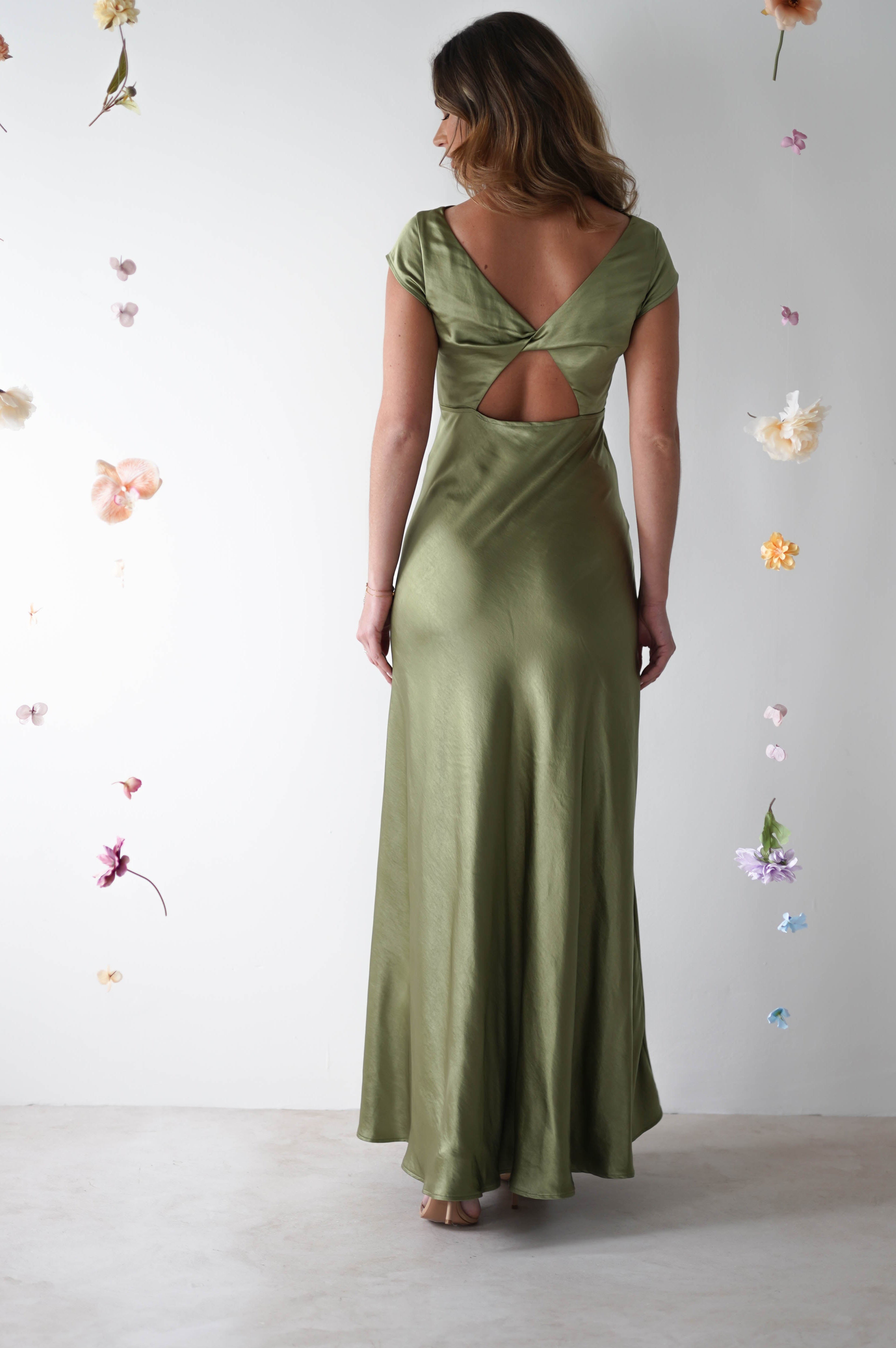 Ramona Soft Satin Maxi Dress | Olive - Oh Hello Clothing