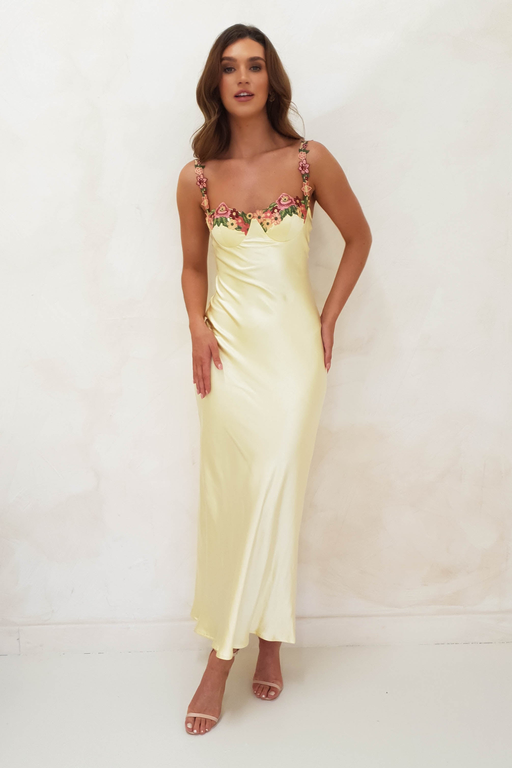 Klabelle Satin Maxi Dress | Yellow | Oh Hello Clothing | XS (6)