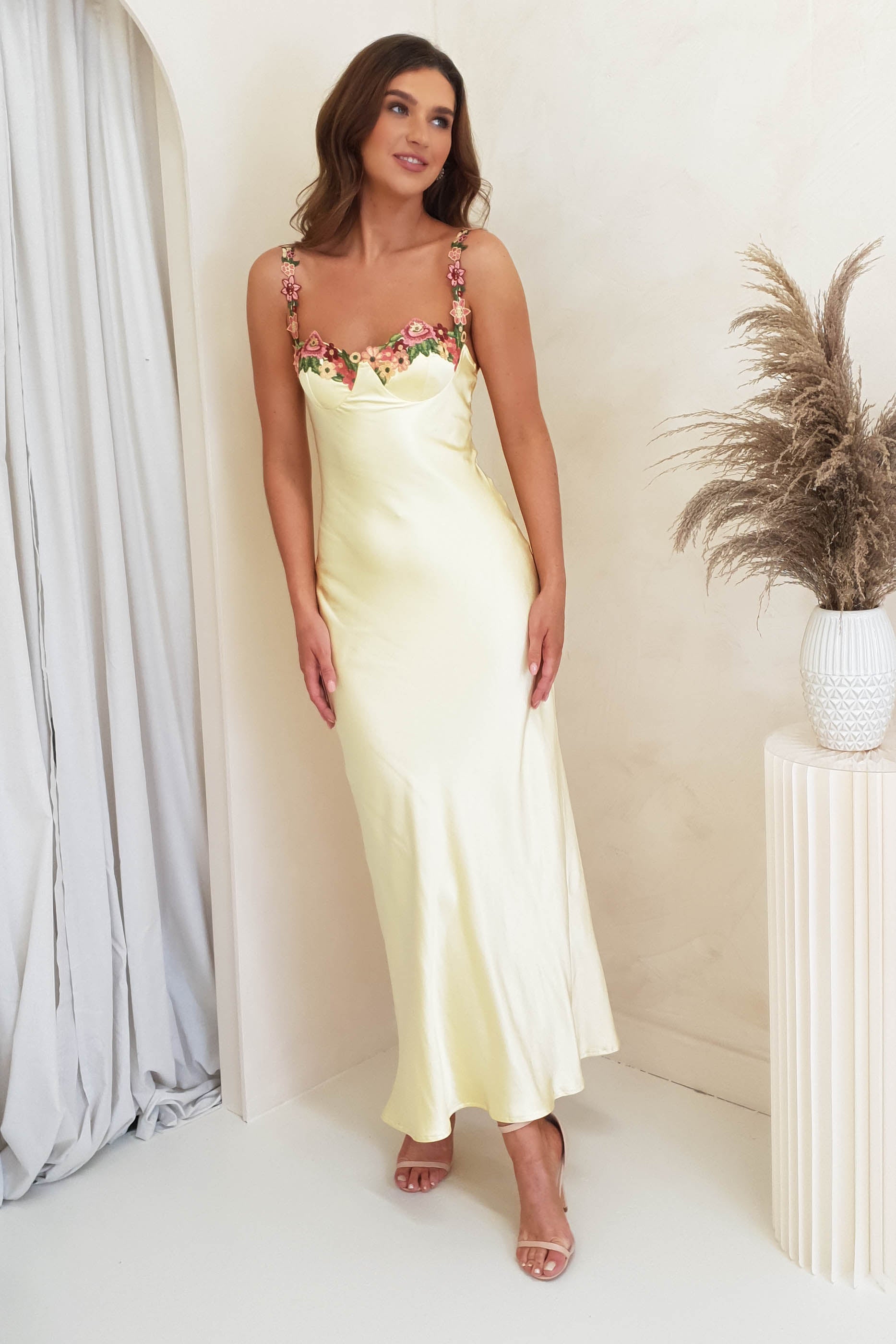 Klabelle Satin Maxi Dress | Yellow | Oh Hello Clothing | XS (6)