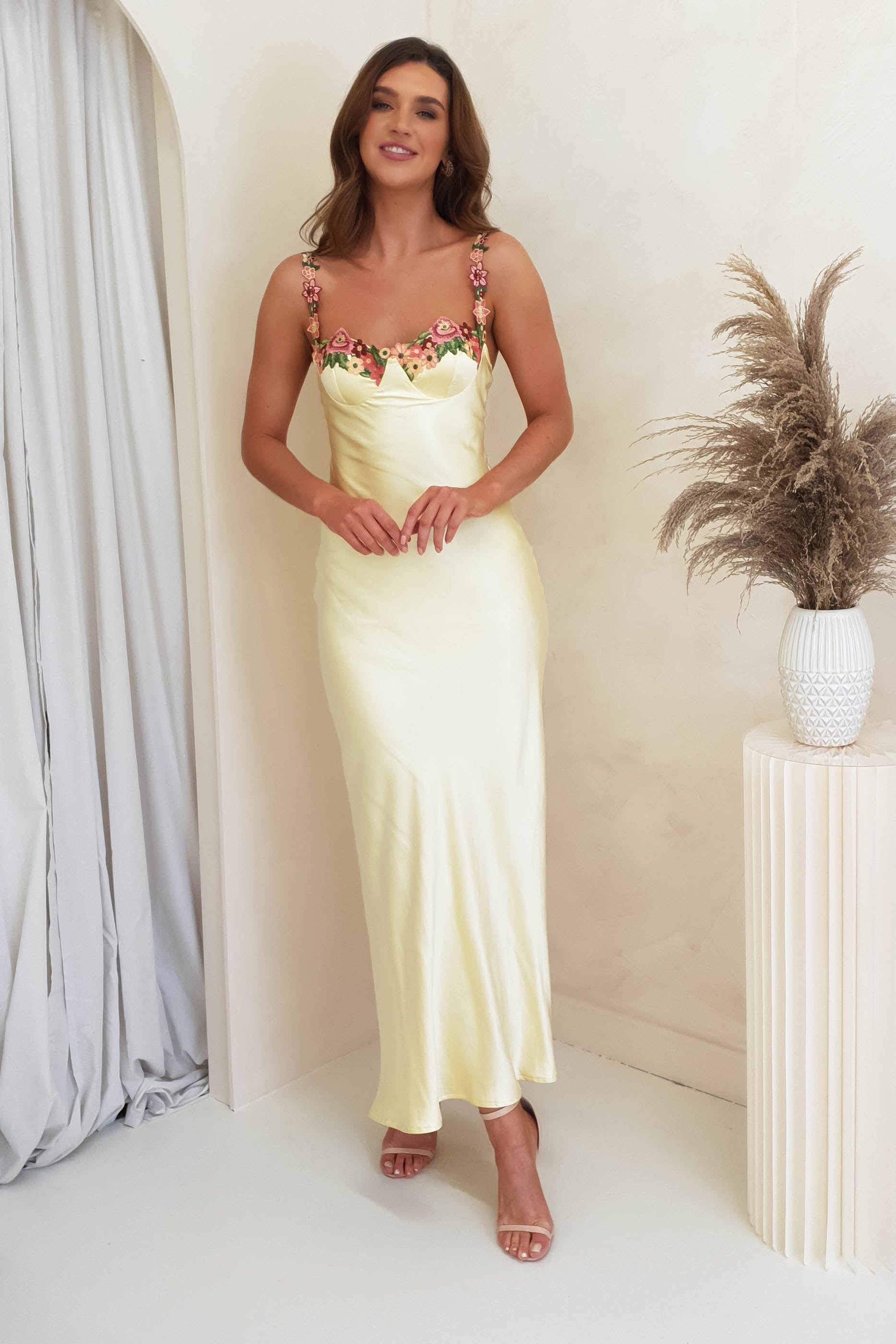 Klabelle Satin Maxi Dress | Yellow | Oh Hello Clothing | XS (6)