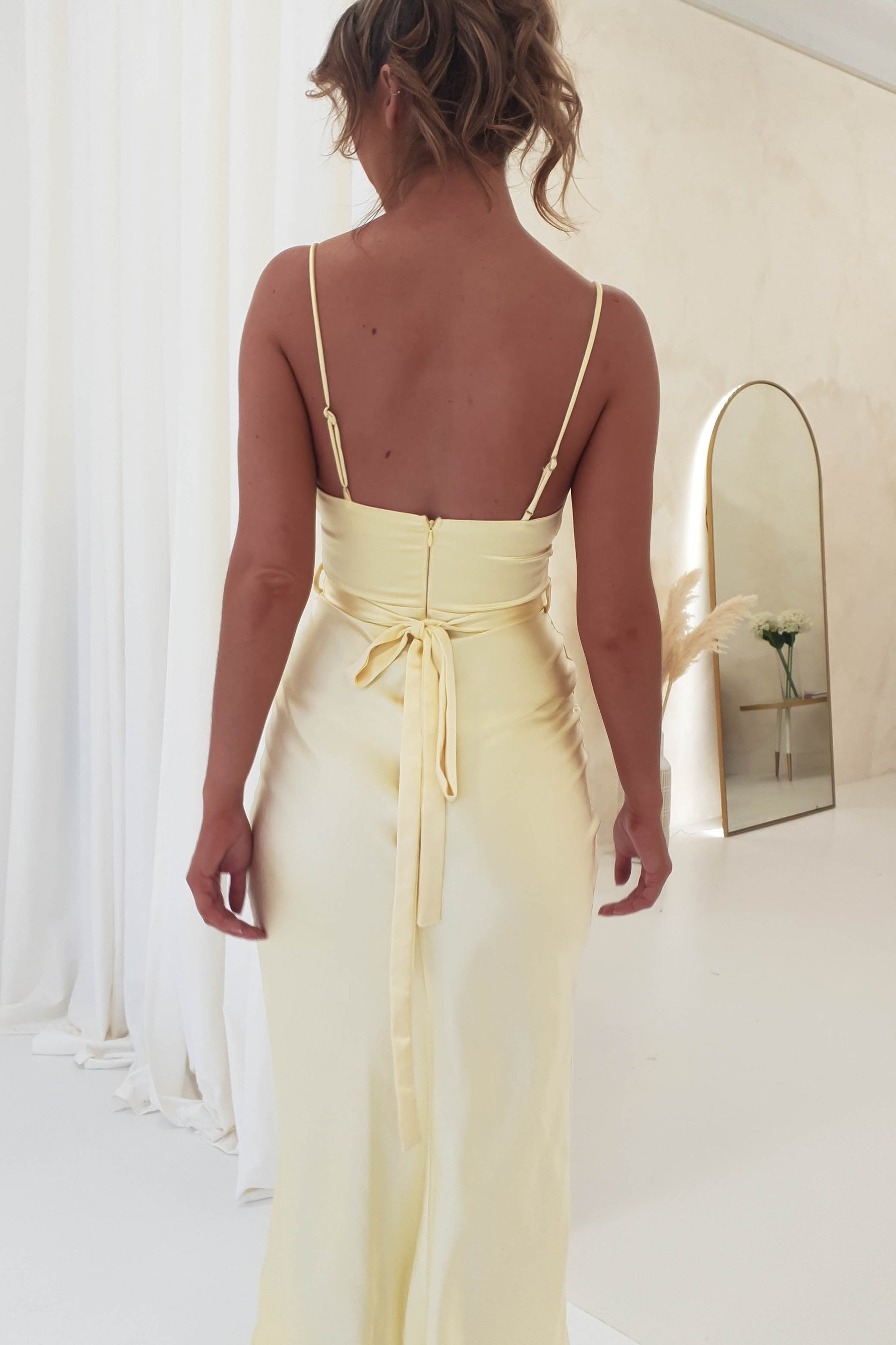 Everleigh Soft Satin Midi Dress | Butter Yellow | Oh Hello Clothing | XS (6)