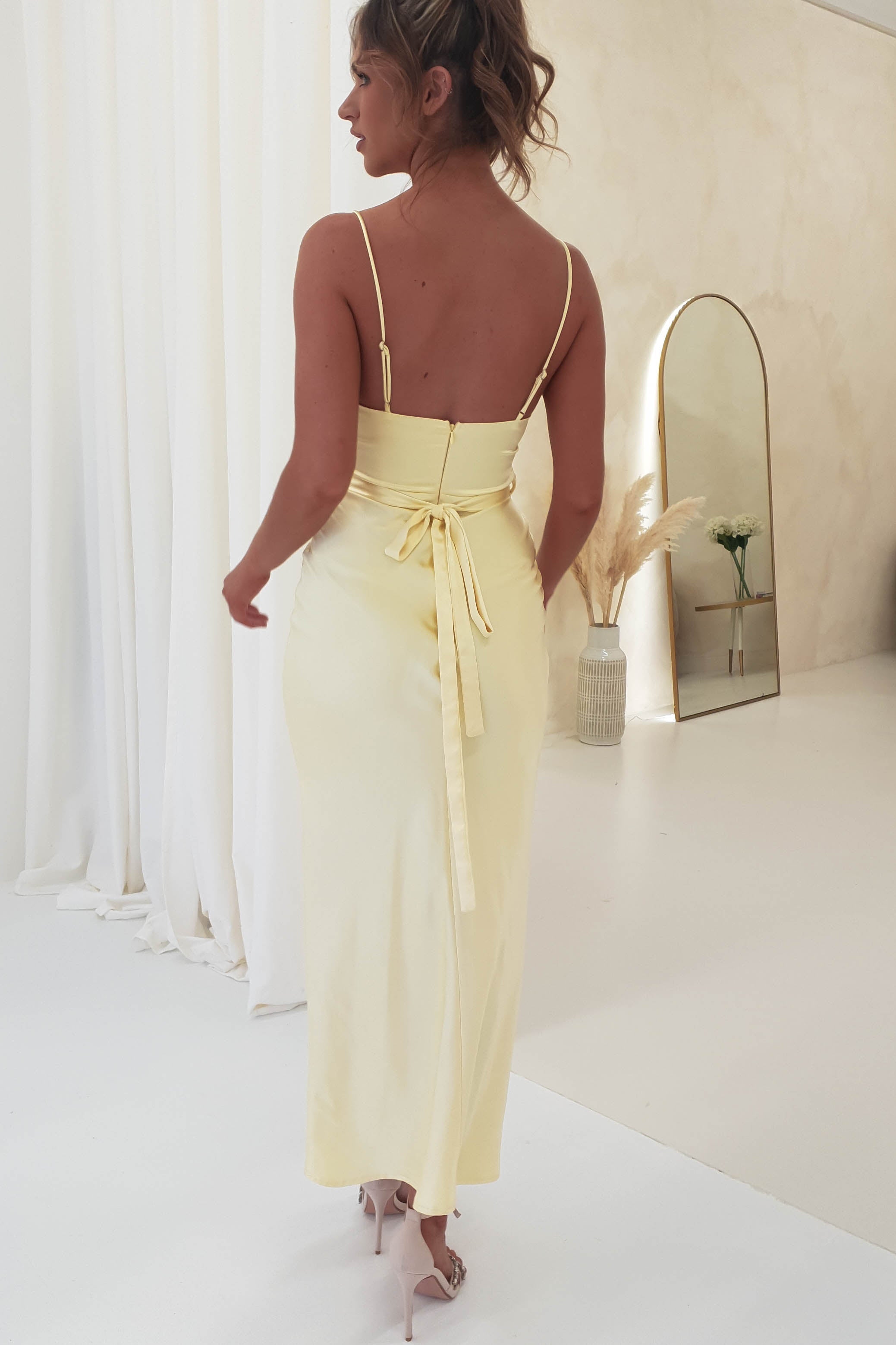 Everleigh Soft Satin Midi Dress | Butter Yellow | Oh Hello Clothing | XS (6)
