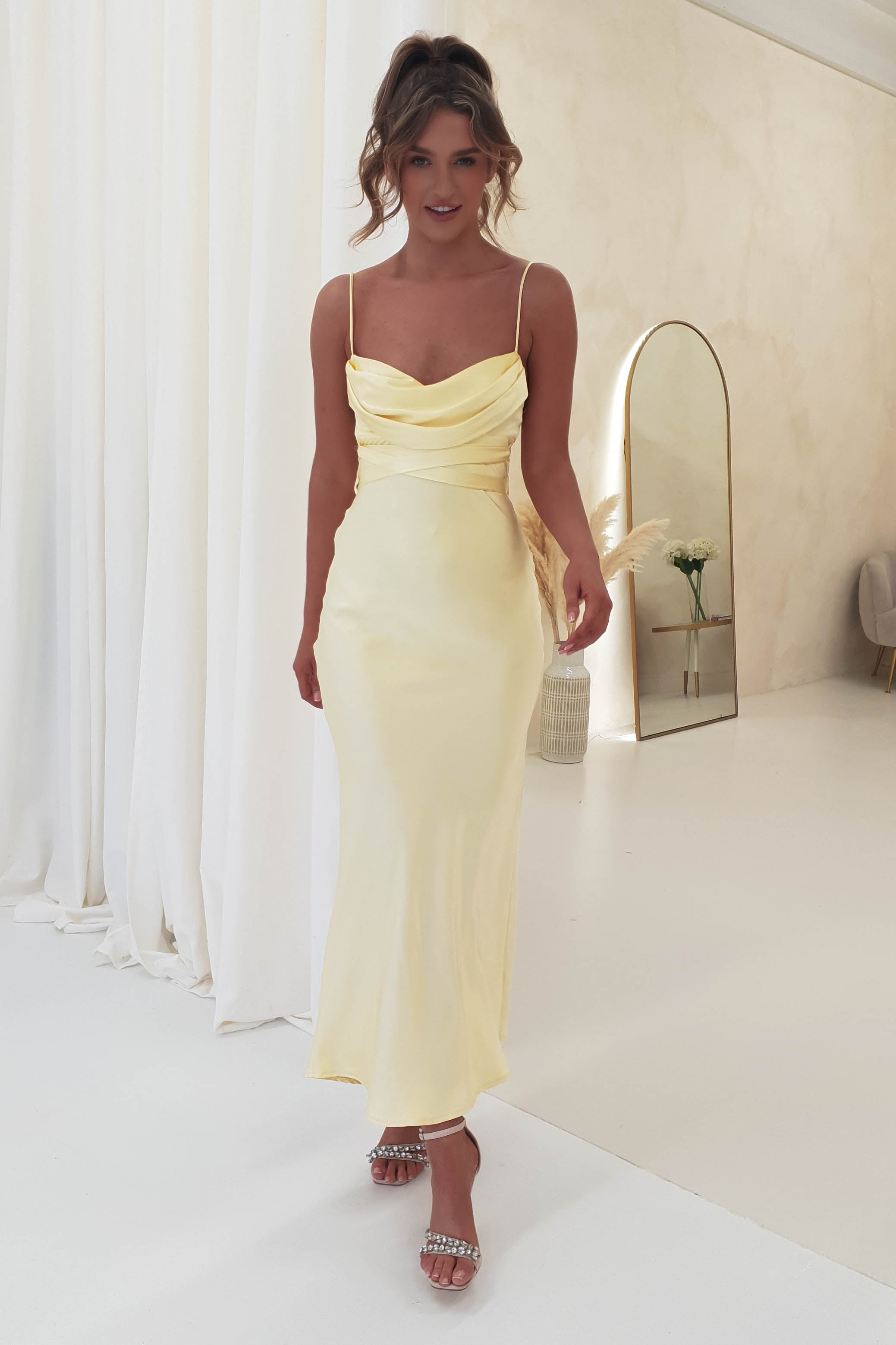 Everleigh Soft Satin Midi Dress | Butter Yellow | Oh Hello Clothing | XS (6)