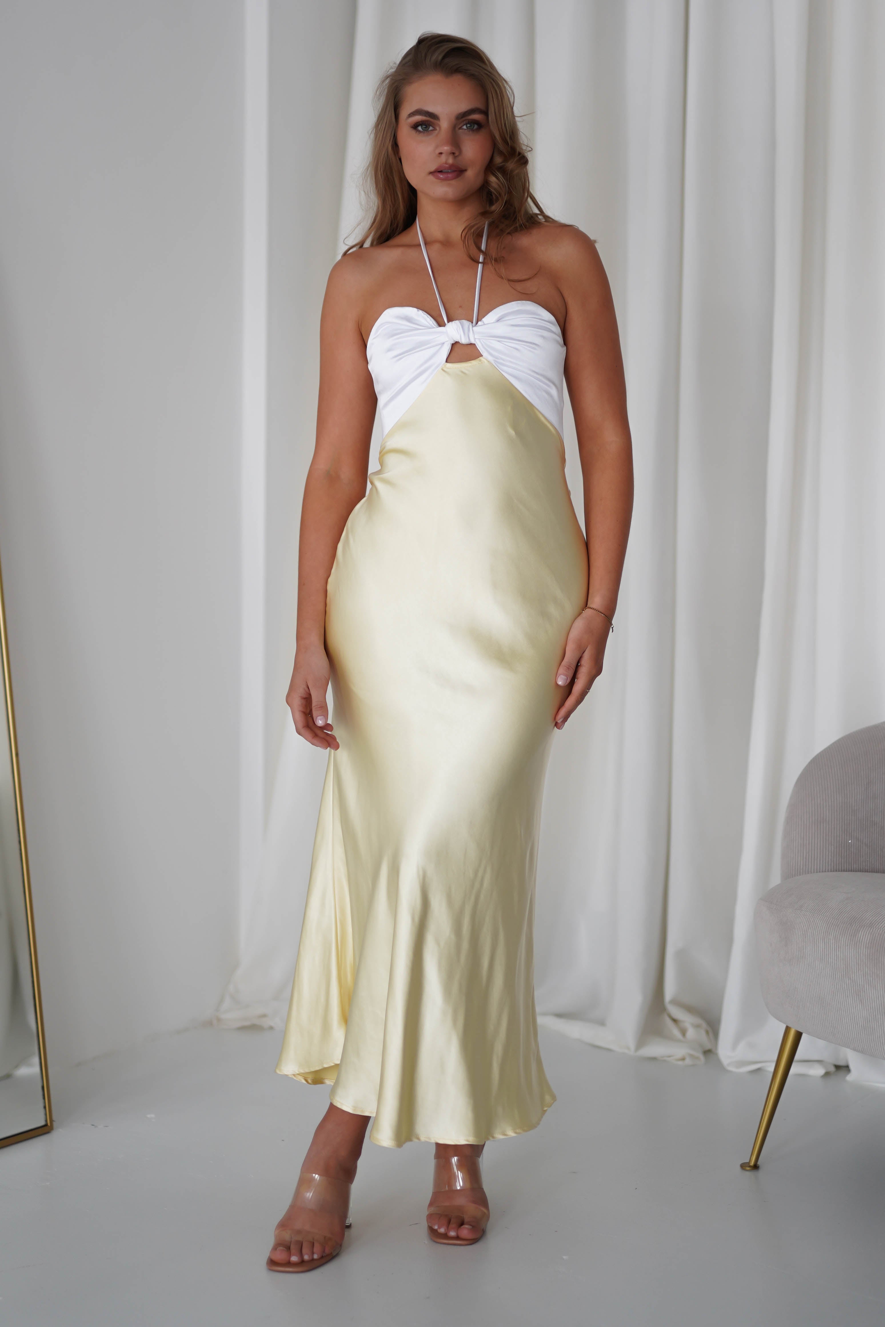 Isla Halterneck Maxi Dress | Yellow/White