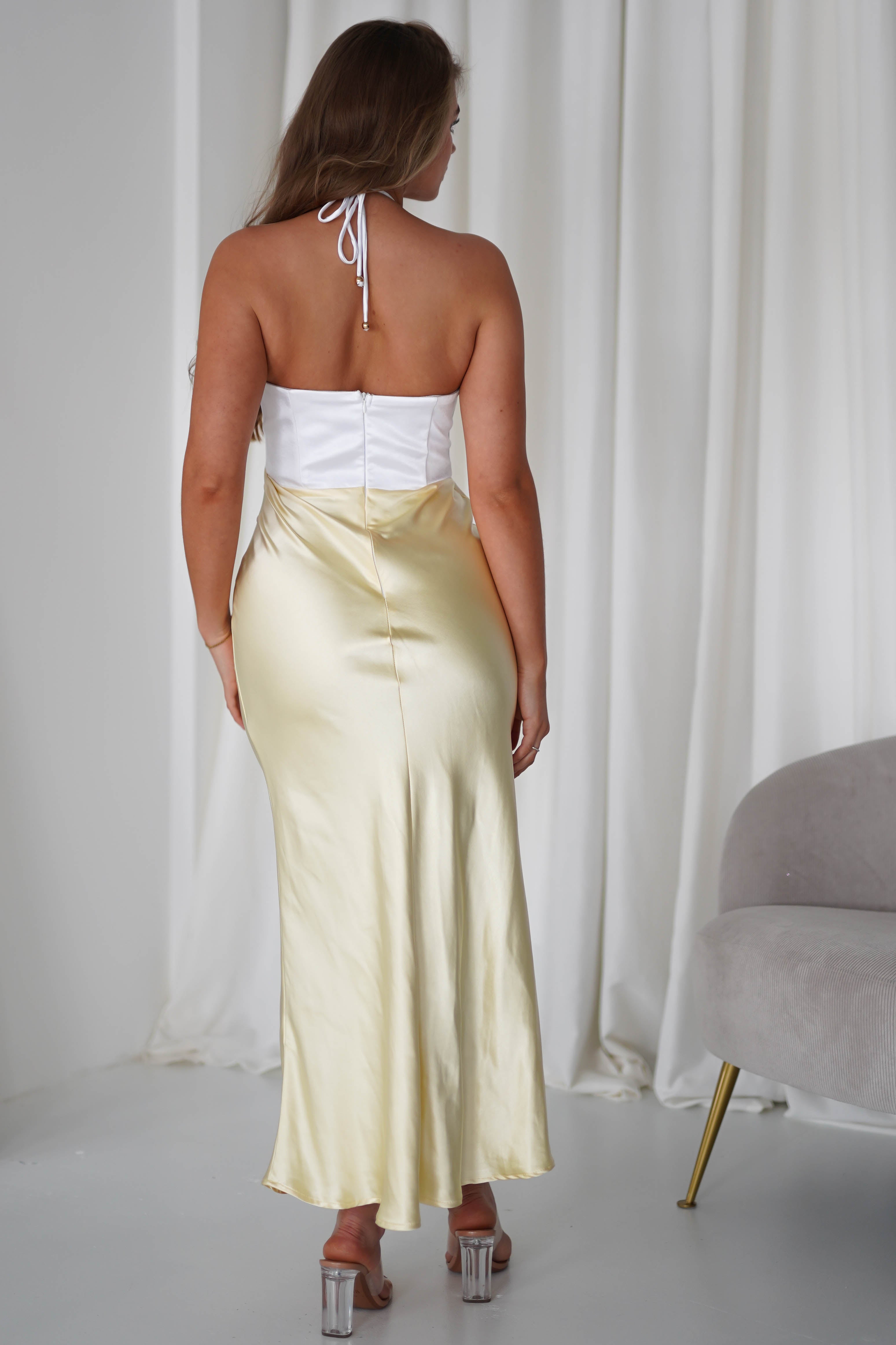 Isla Halterneck Maxi Dress | Yellow/White