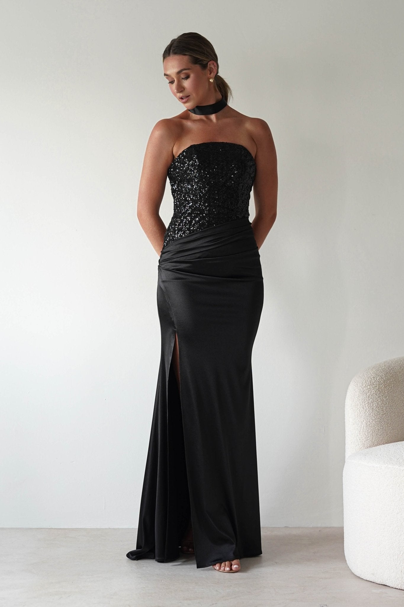 Elysia Sequin Embellished Bodice Gown | Black | Oh Hello Clothing | S (8)