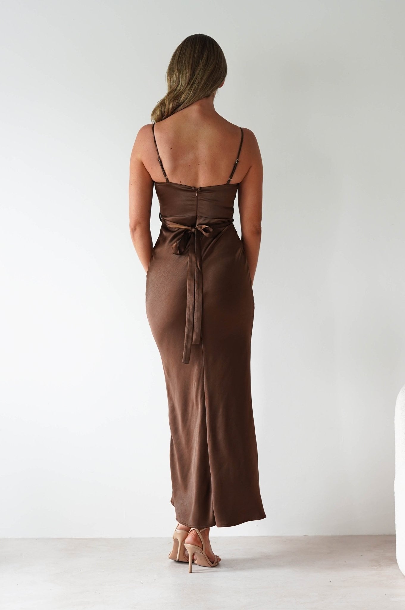 Everleigh Soft Satin Midaxi Dress | Brown | Oh Hello Clothing | XS (6)