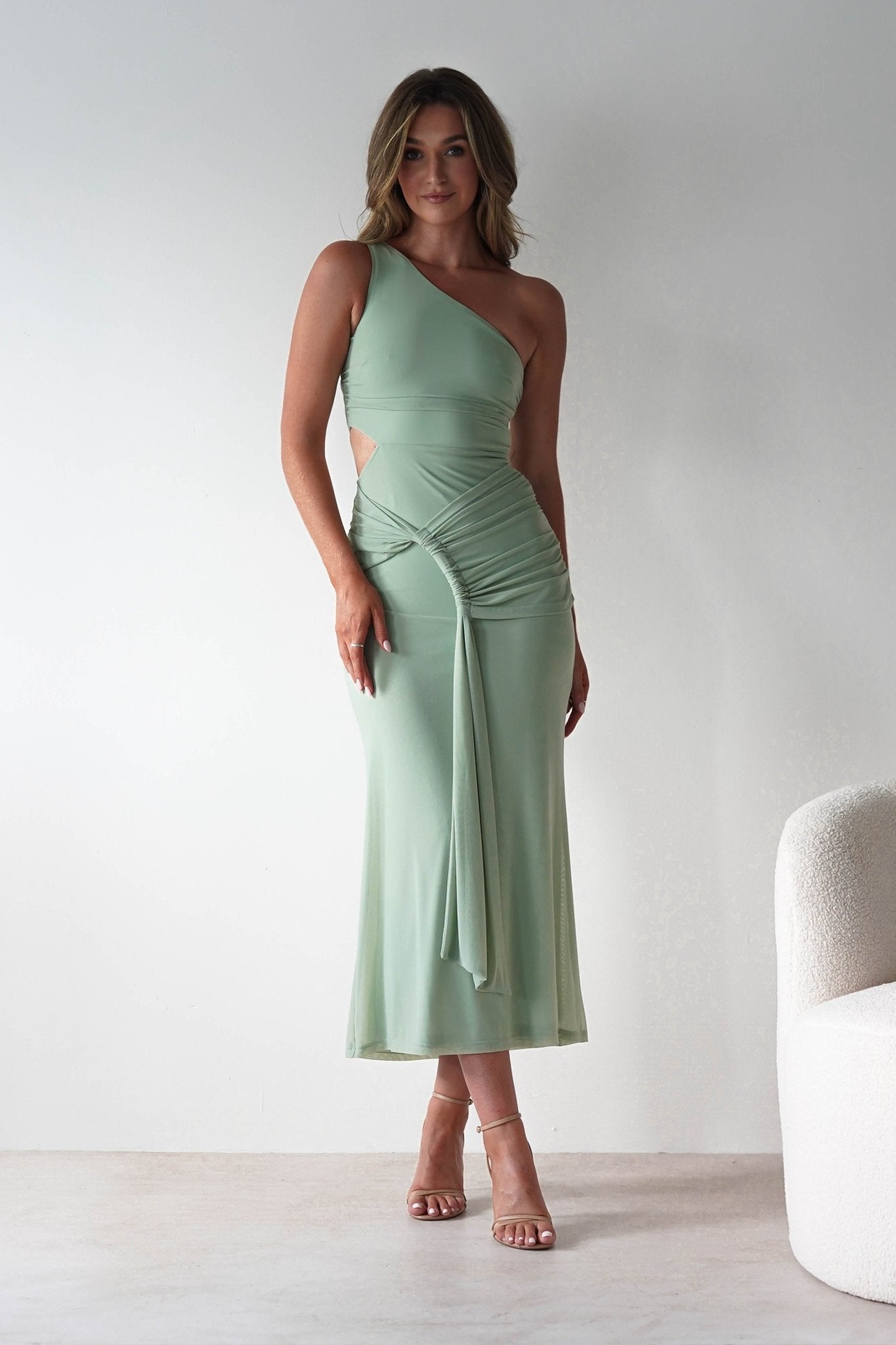 Georgia Mesh Midaxi Dress | Sage | Oh Hello Clothing | XS (6)