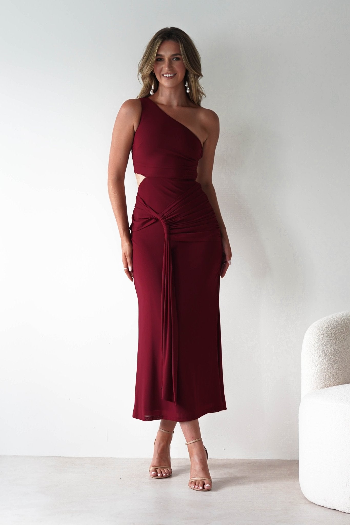 Georgia Mesh Midaxi Dress | Wine | Oh Hello Clothing | XS (6)