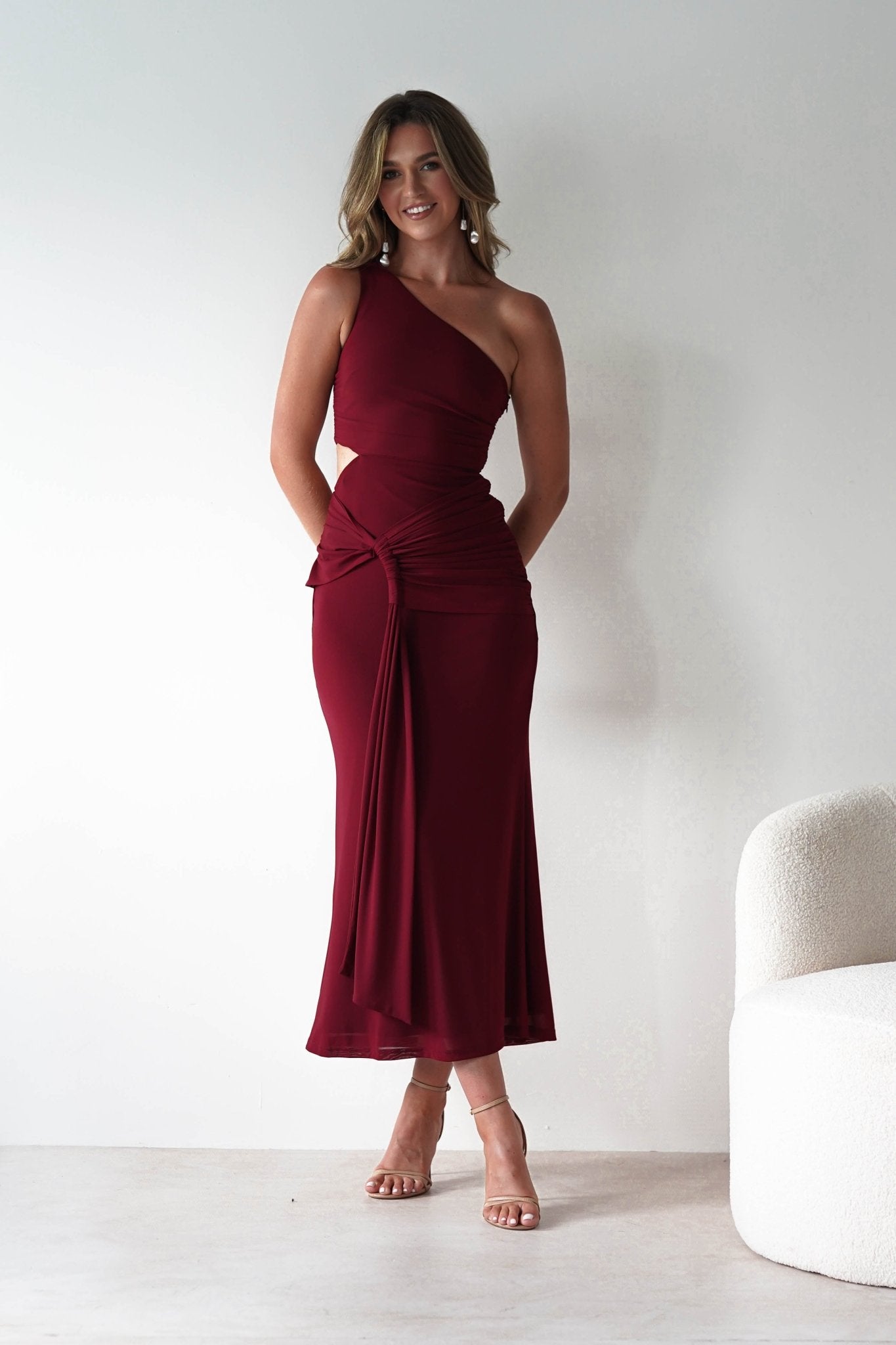 Georgia Mesh Midaxi Dress | Wine | Oh Hello Clothing | XS (6)