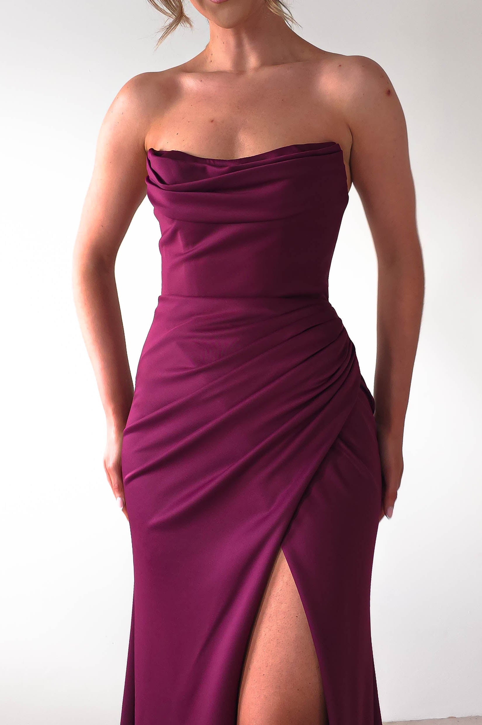 Grasie Bodycon Strapless Gown | Wine | Oh Hello Clothing | XS (6)