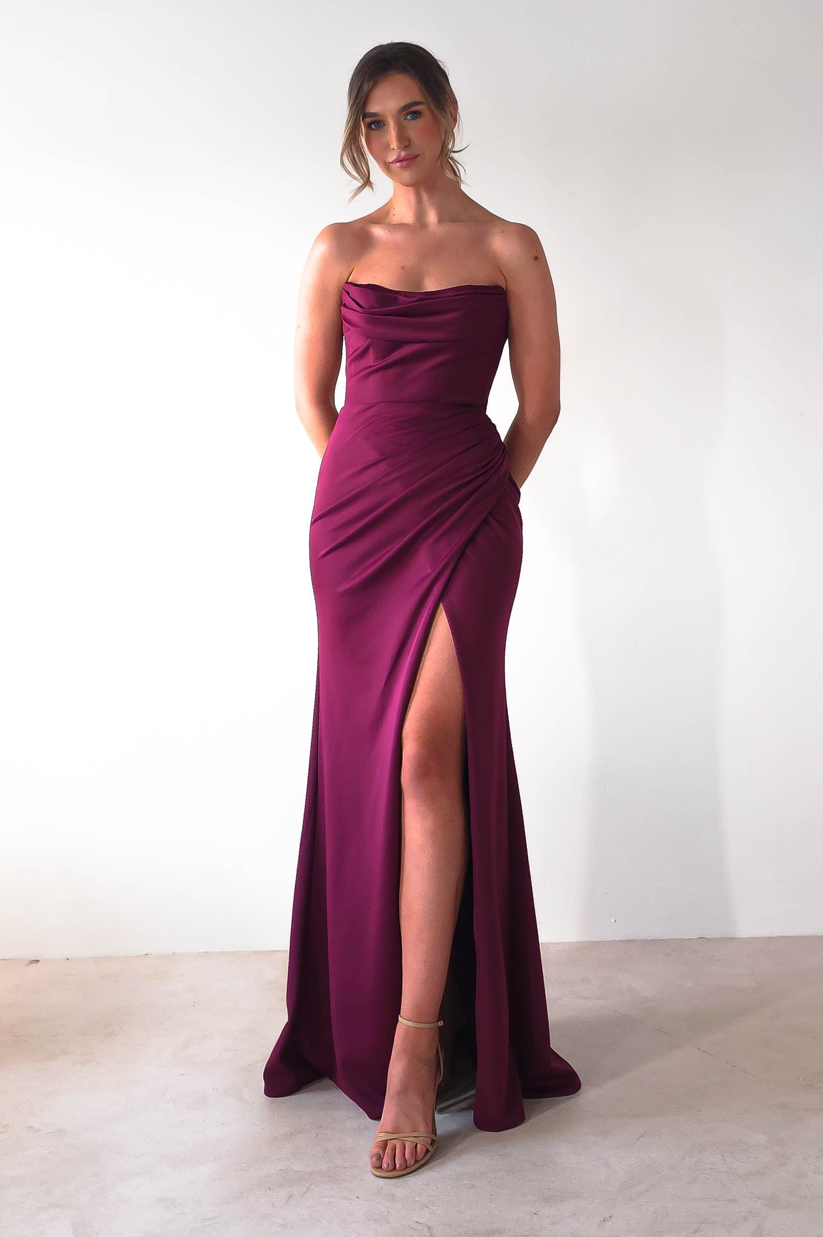 Grasie Bodycon Strapless Gown | Wine | Oh Hello Clothing | XS (6)