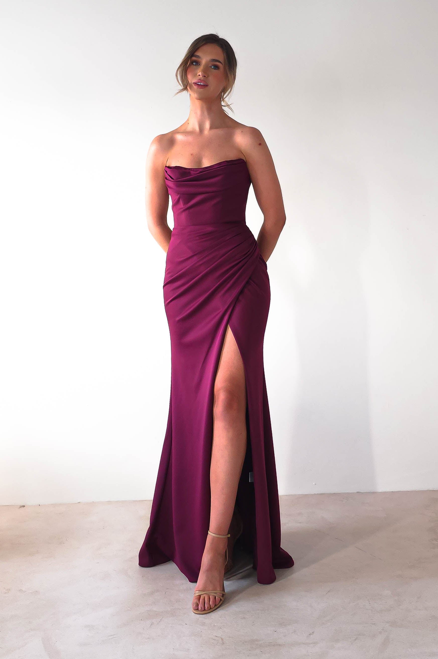 Grasie Bodycon Strapless Gown | Wine | Oh Hello Clothing | XS (6)