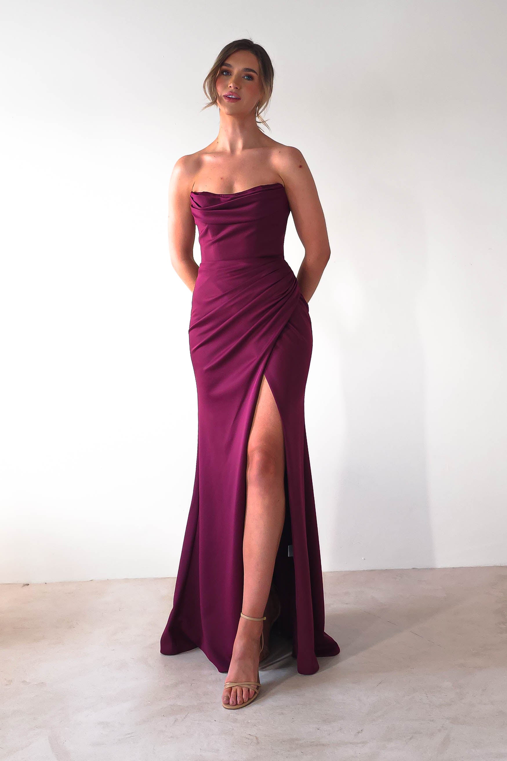 Grasie Bodycon Strapless Gown | Wine | Oh Hello Clothing | XS (6)