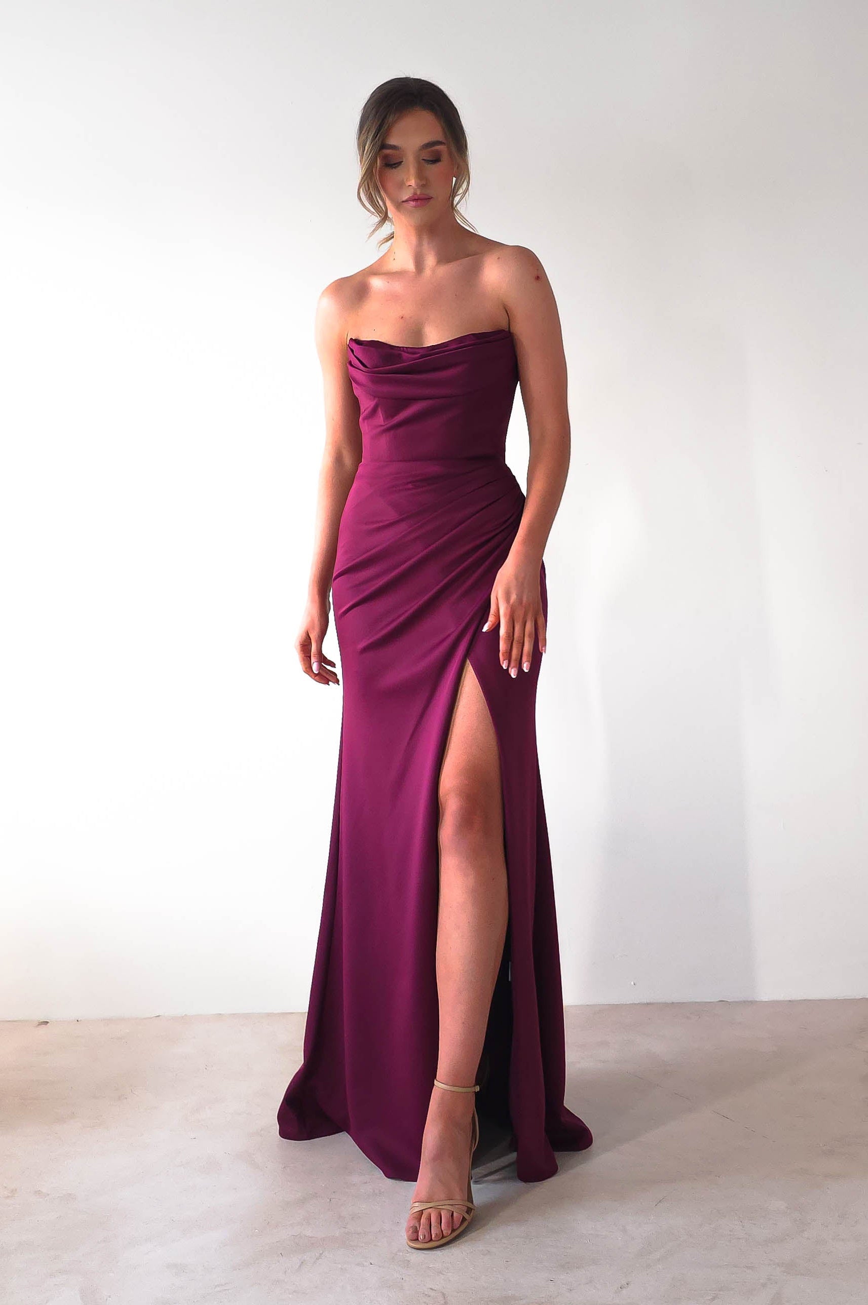 Grasie Bodycon Strapless Gown | Wine | Oh Hello Clothing | XS (6)