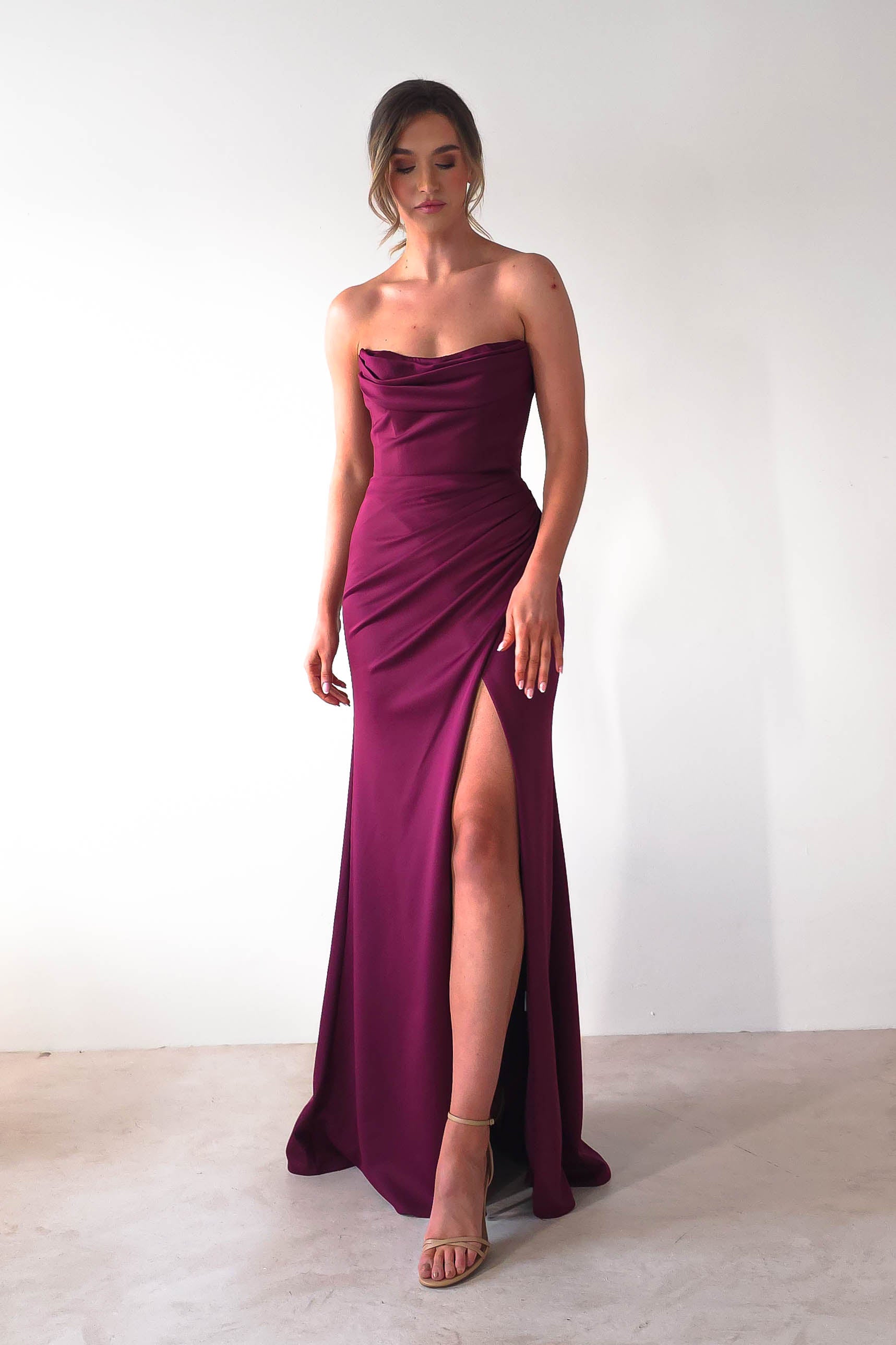 Grasie Bodycon Strapless Gown | Wine | Oh Hello Clothing | XS (6)