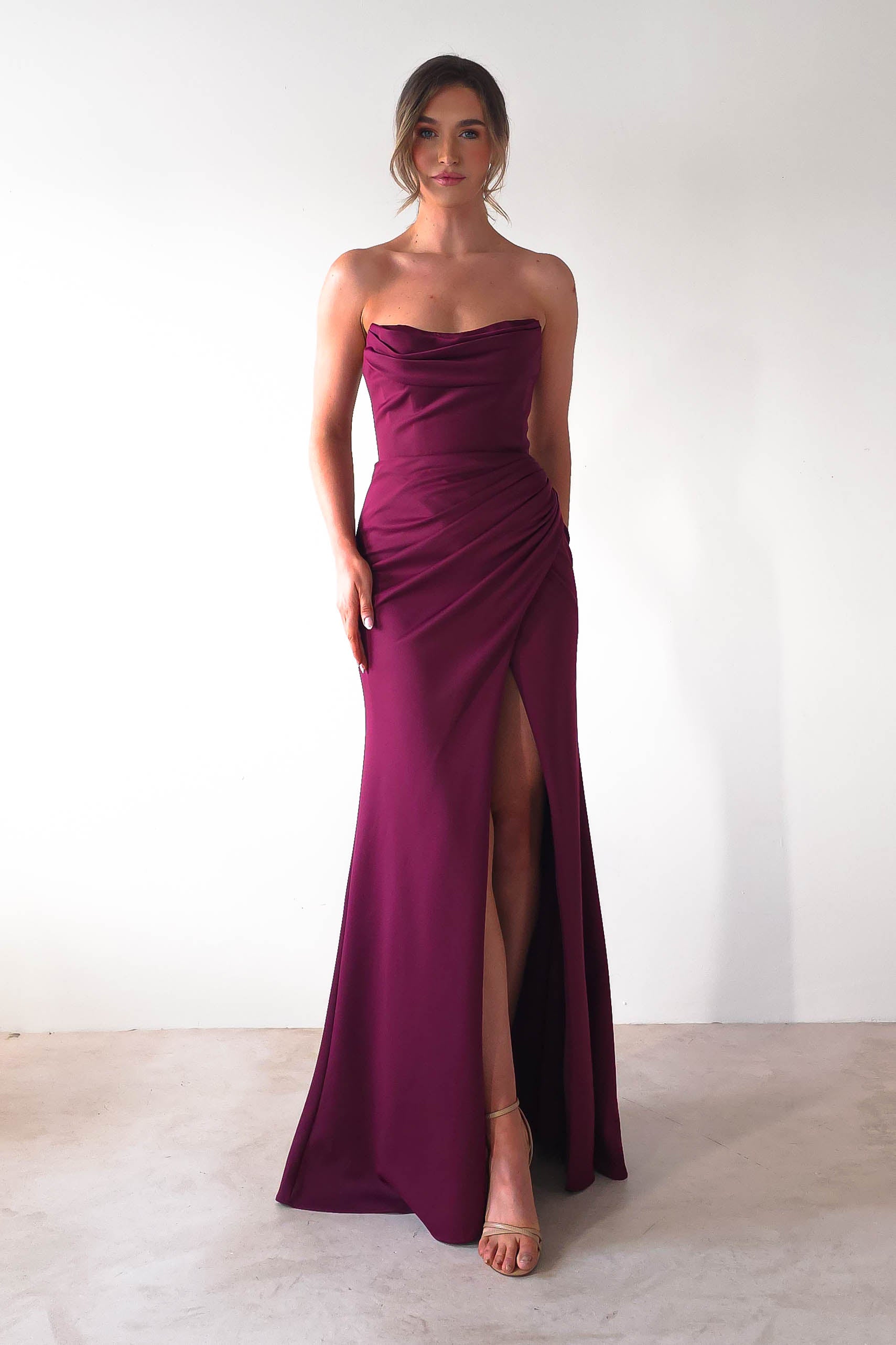 Grasie Bodycon Strapless Gown | Wine | Oh Hello Clothing | XS (6)