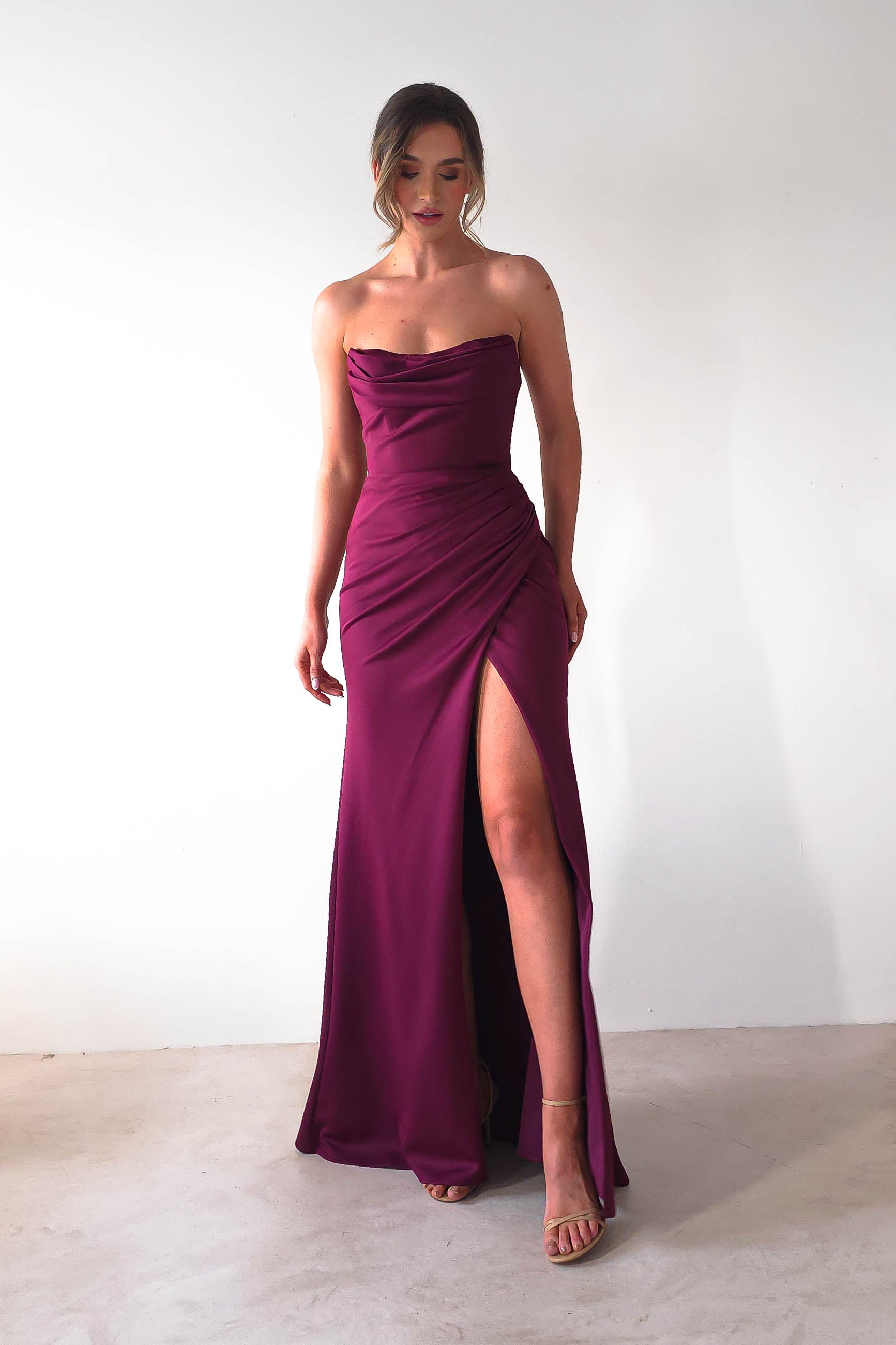 Grasie Bodycon Strapless Gown | Wine | Oh Hello Clothing | XS (6)