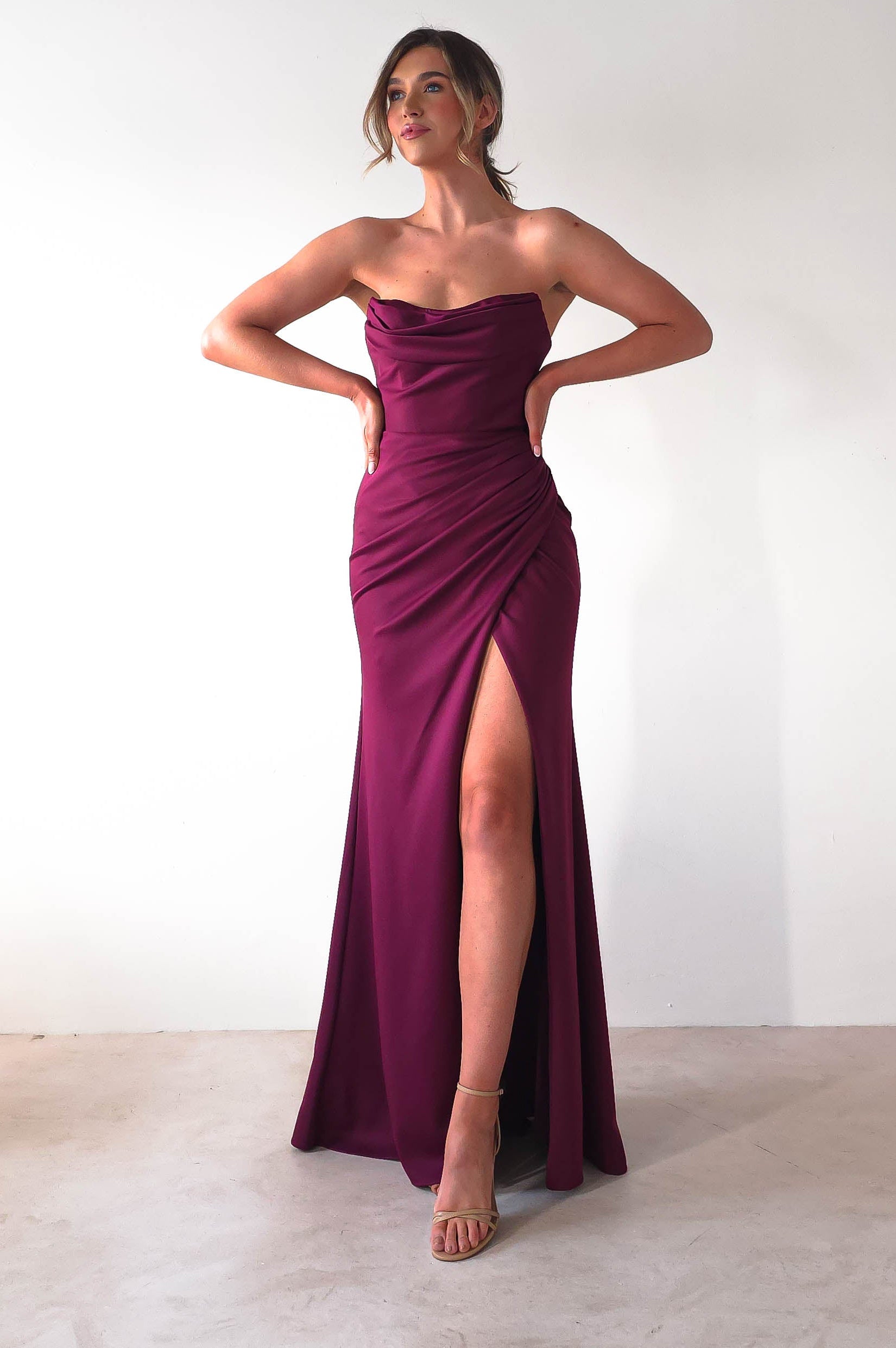 Grasie Bodycon Strapless Gown | Wine | Oh Hello Clothing | XS (6)