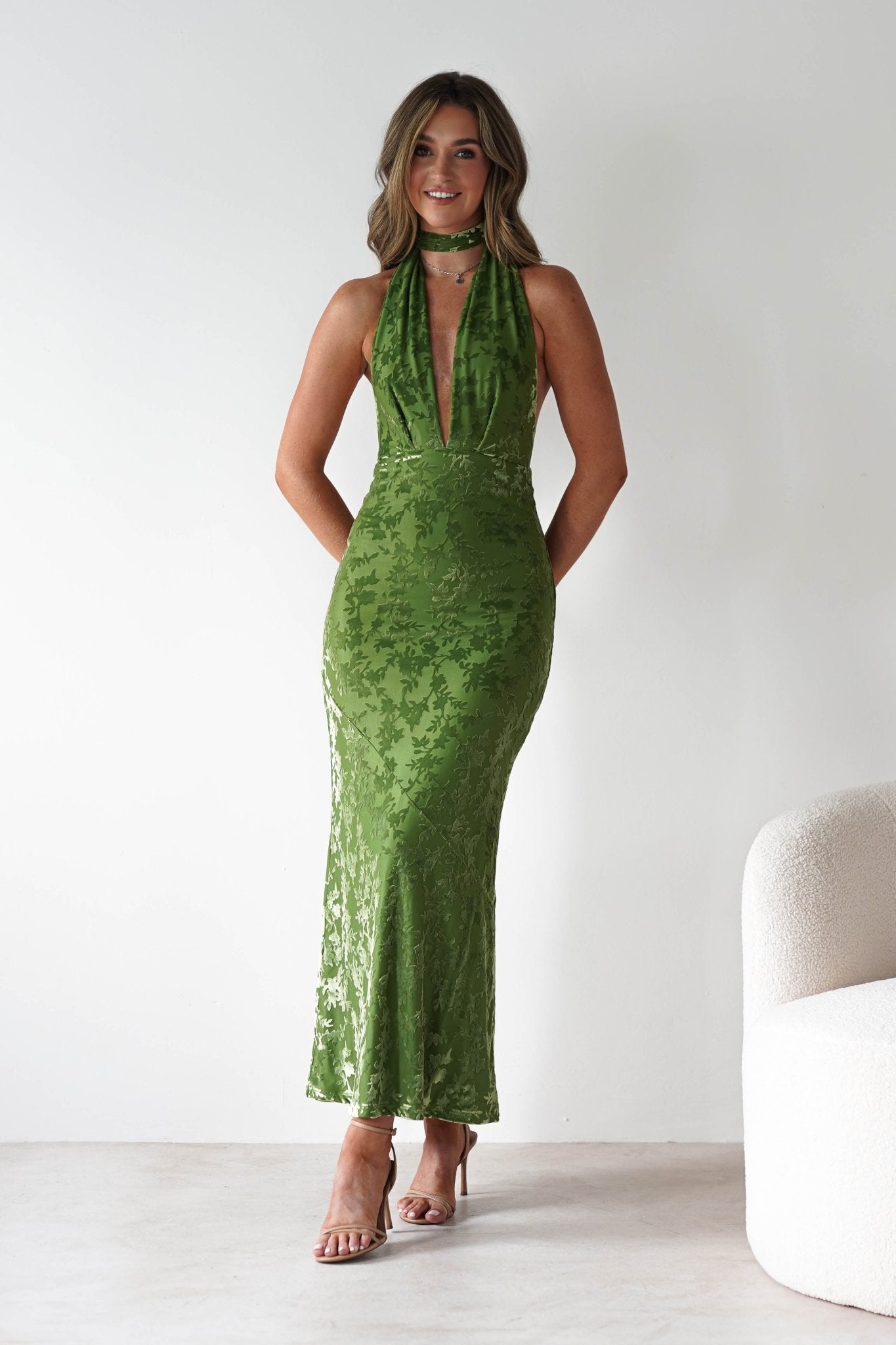 Grayson Floral Jacquard Maxi Dress | Green | Oh Hello Clothing | XS (6)