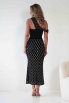Hailey One Shoulder Polka Dot Dress | Black | Oh Hello Clothing | XS (6)