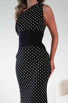Hailey One Shoulder Polka Dot Dress | Black | Oh Hello Clothing | XS (6)