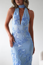 Halsey Tie Back Maxi Dress | Blue Textured | Oh Hello Clothing | XS (6)