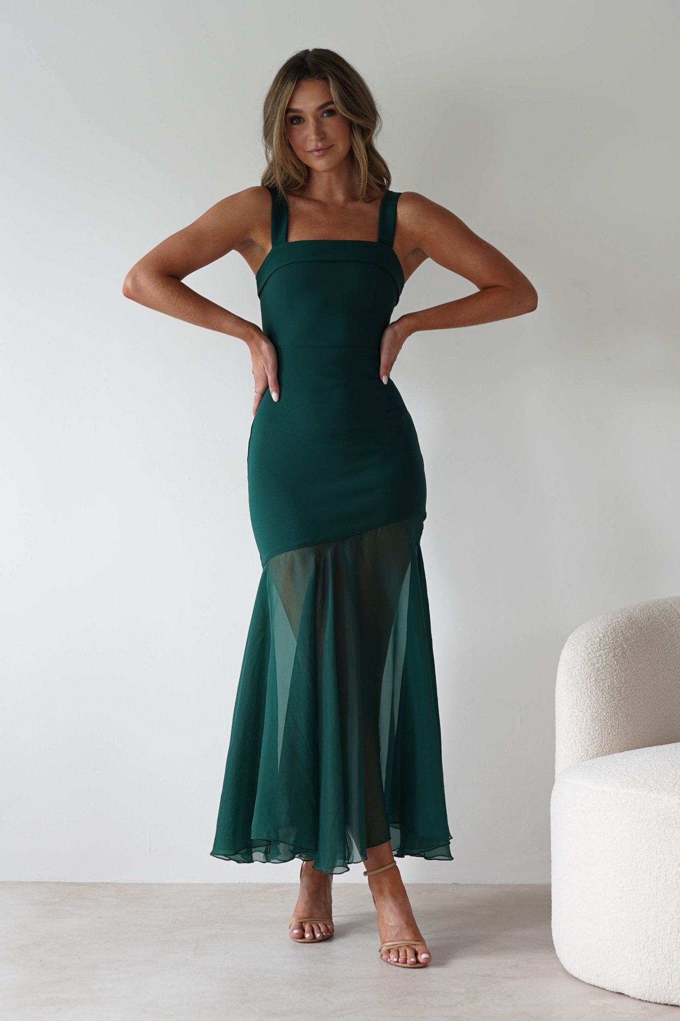 Harmony Square Neck Bodycon Maxi Dress | Dark Green | Oh Hello Clothing | XS (6)