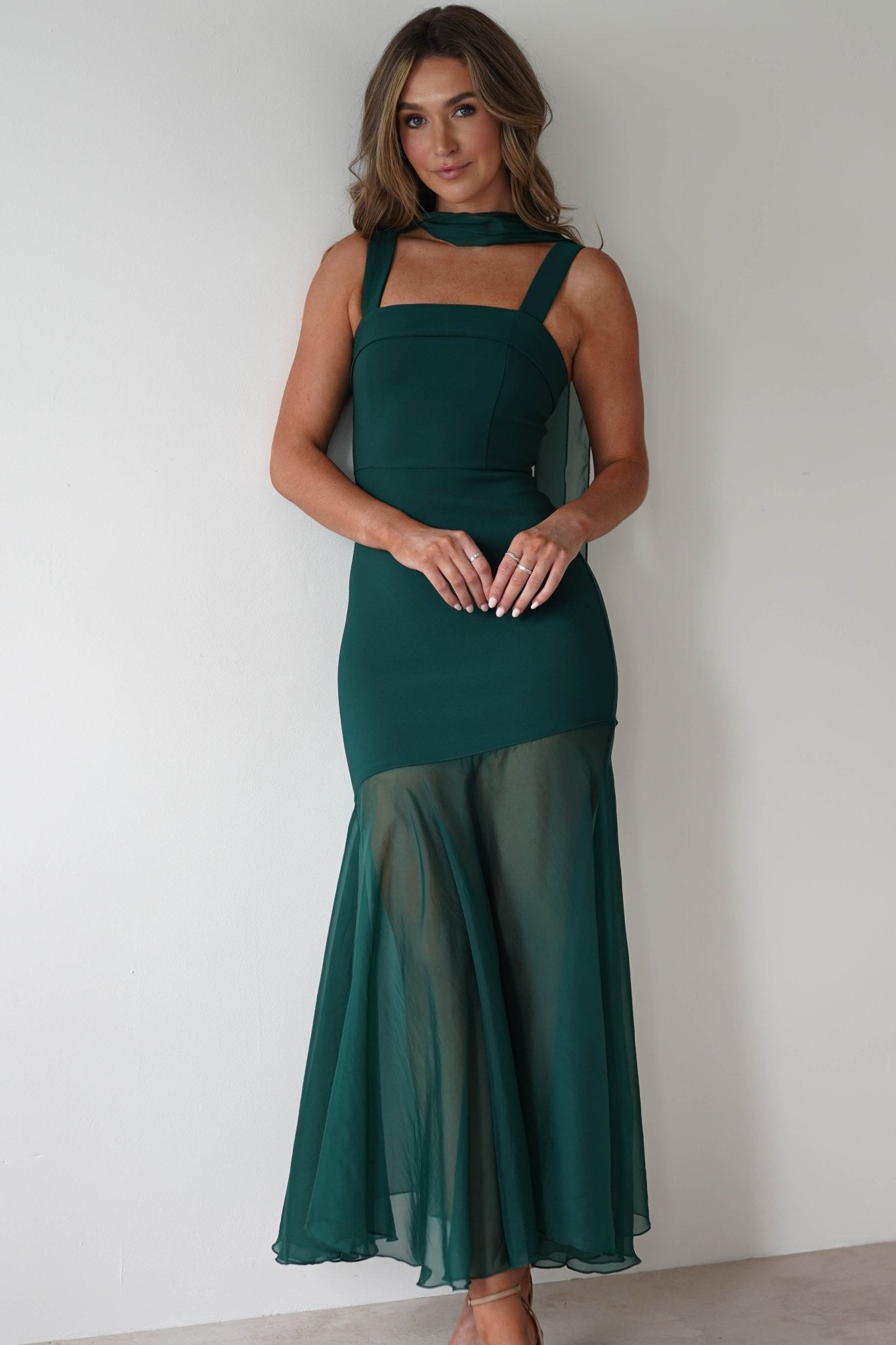 Harmony Square Neck Bodycon Maxi Dress | Dark Green | Oh Hello Clothing | XS (6)