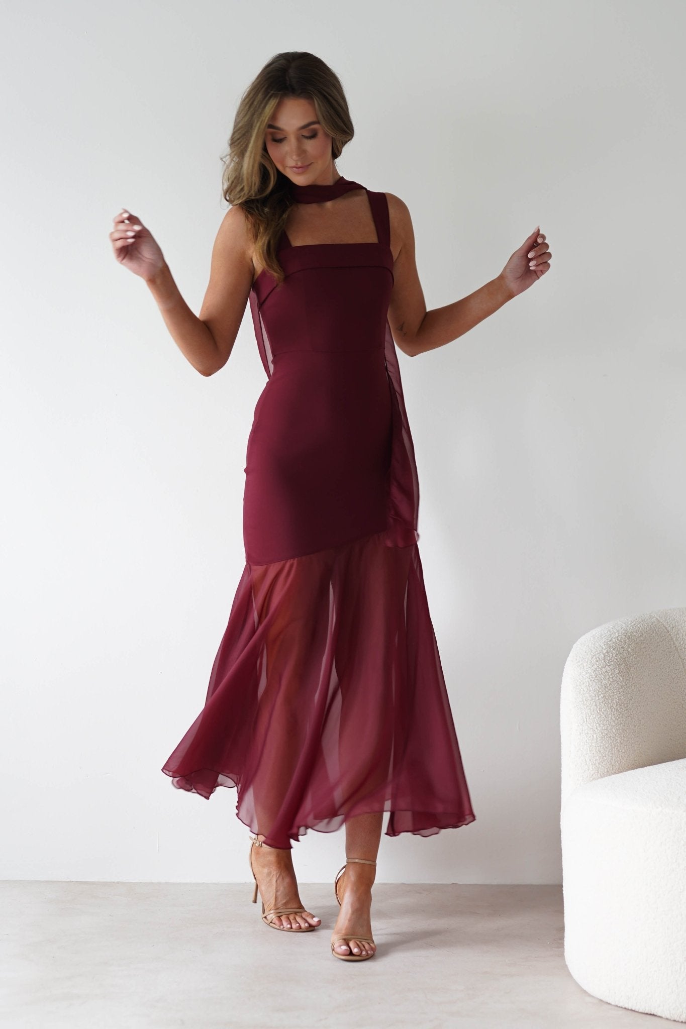 Harmony Square Neck Bodycon Maxi Dress | Wine | Oh Hello Clothing | XS (6)