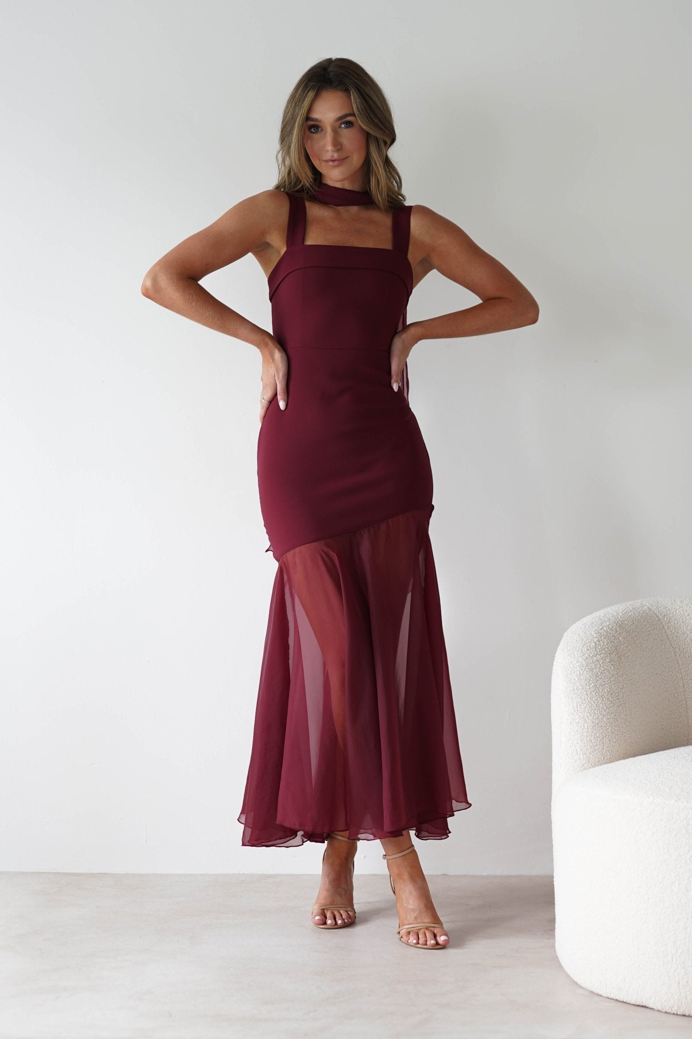 Harmony Square Neck Bodycon Maxi Dress | Wine | Oh Hello Clothing | XS (6)