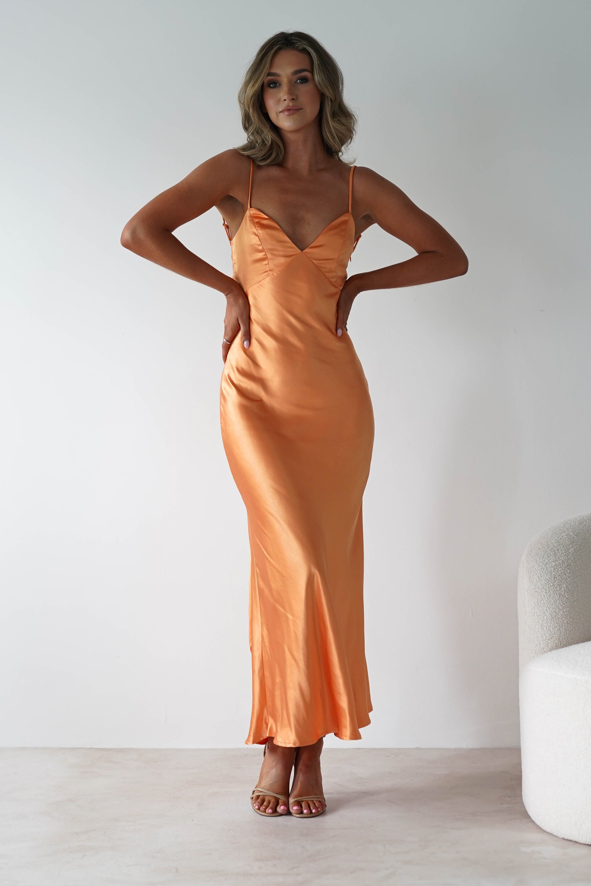Hermie Silky Satin Maxi Dress | Orange | Oh Hello Clothing | XS (6)