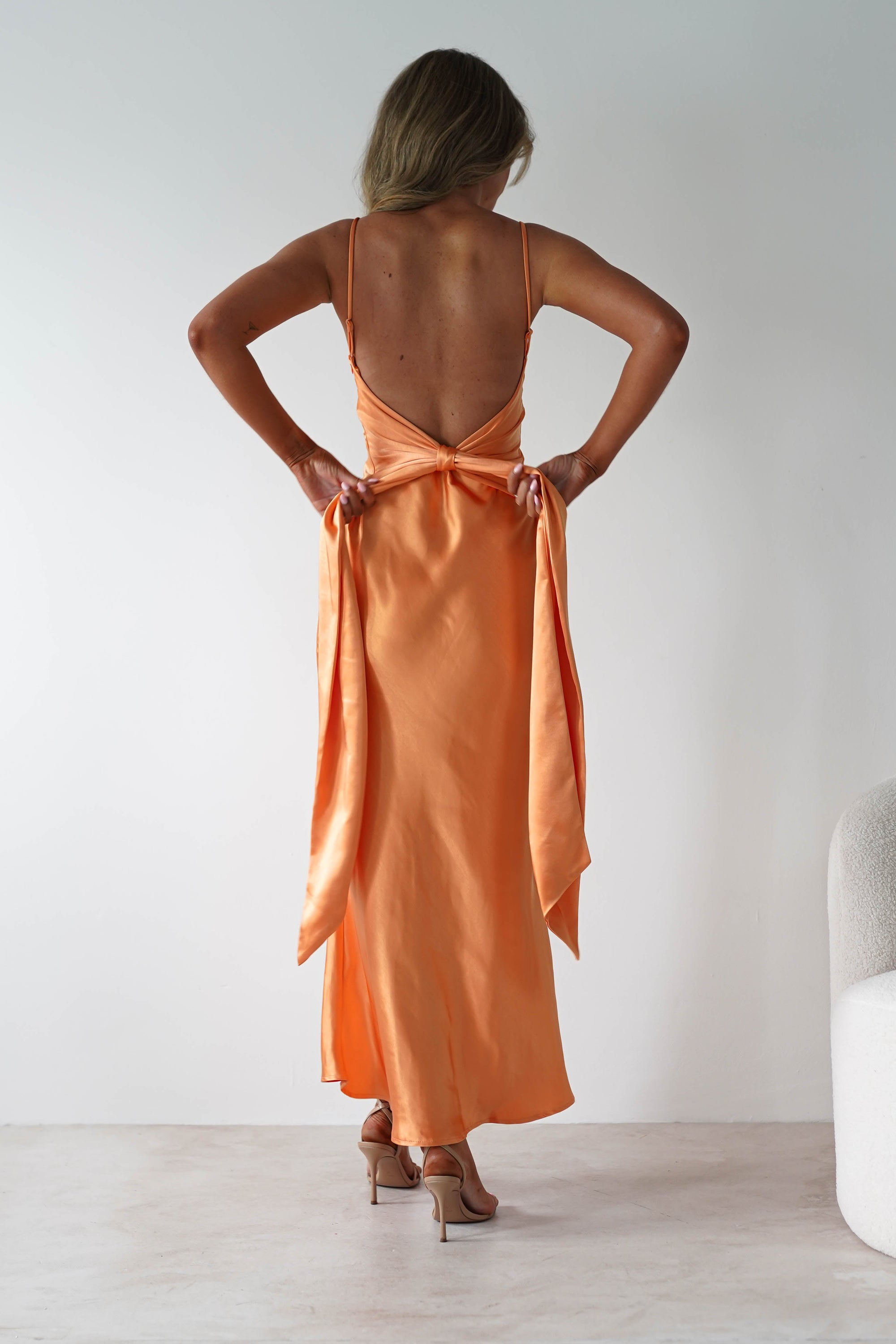 Hermie Silky Satin Maxi Dress | Orange | Oh Hello Clothing | XS (6)