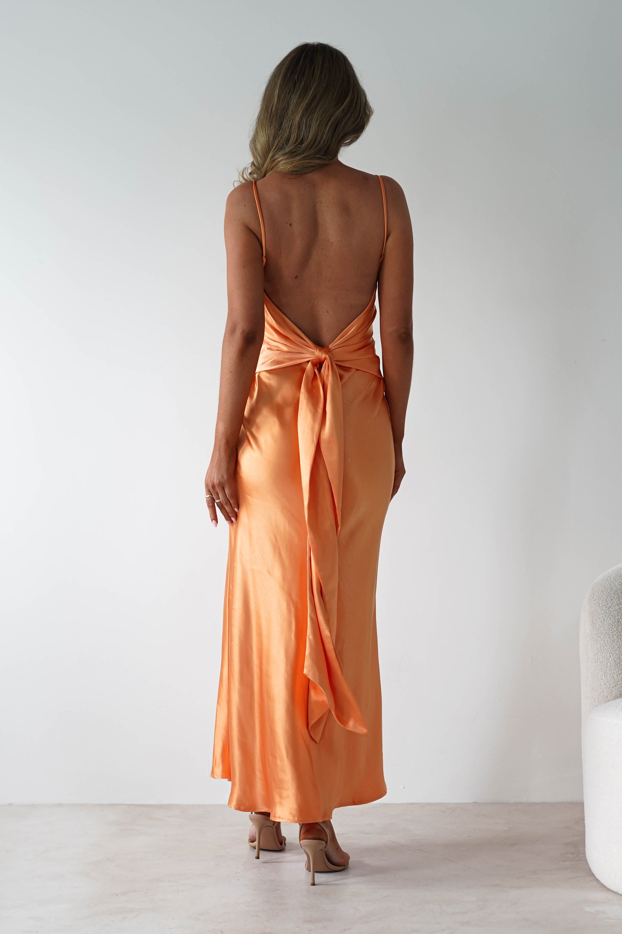 Hermie Silky Satin Maxi Dress | Orange | Oh Hello Clothing | XS (6)