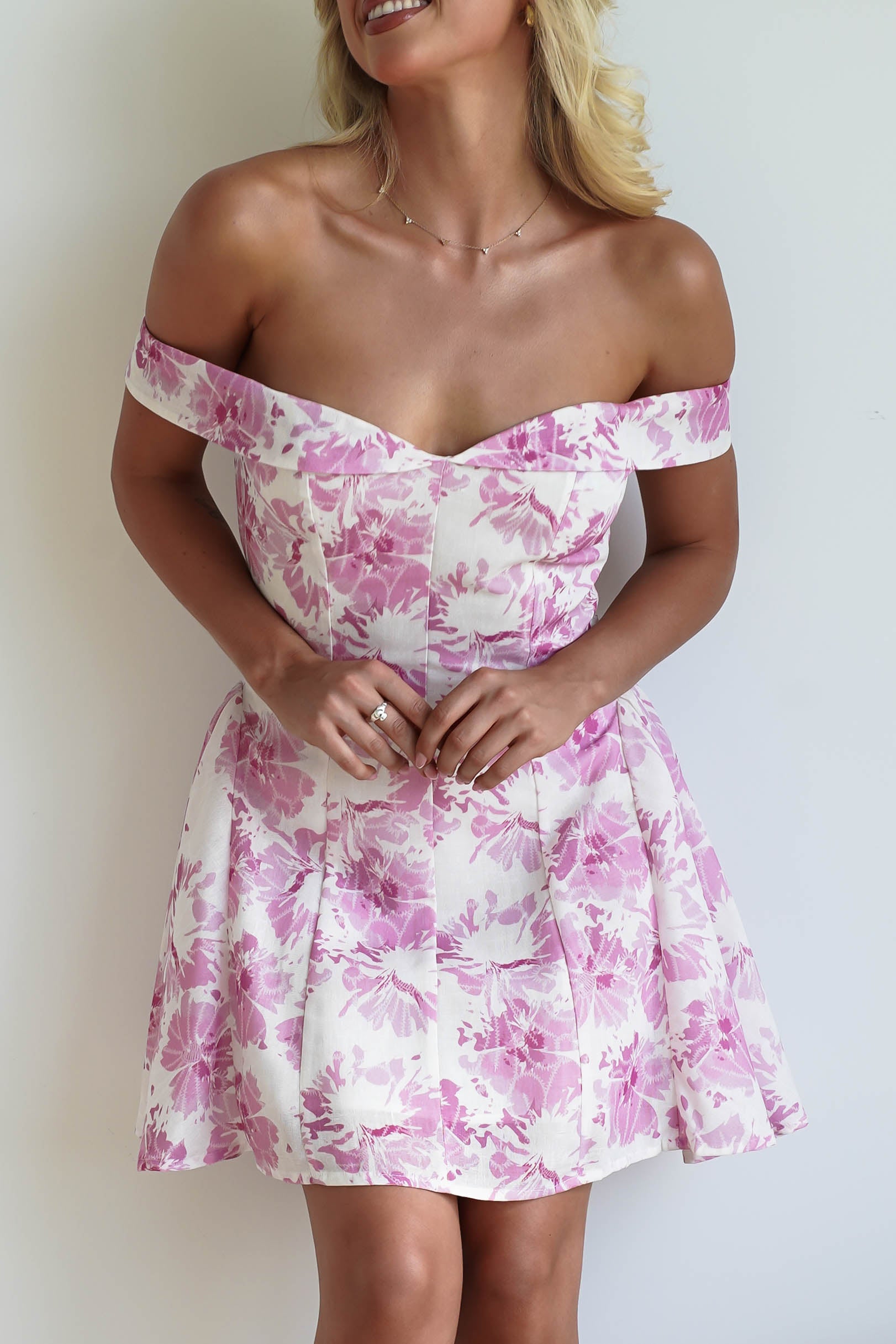 Hollie Floral Mini Dress | Pink Print | Oh Hello Clothing | XS (6)