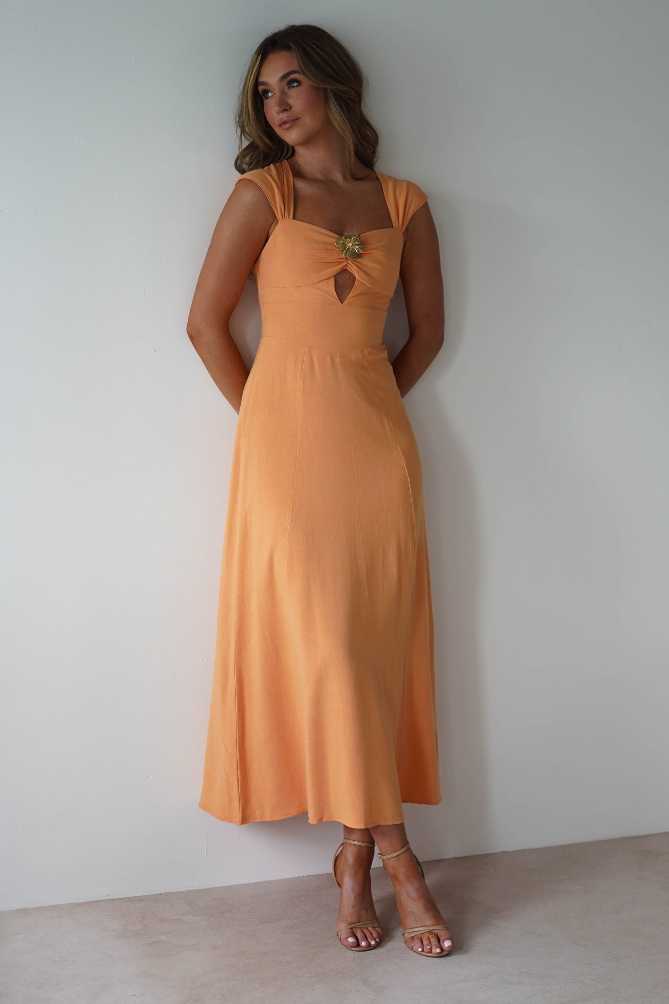 Isadora Linen Skater Maxi Dress | Orange | Oh Hello Clothing | XS (6)