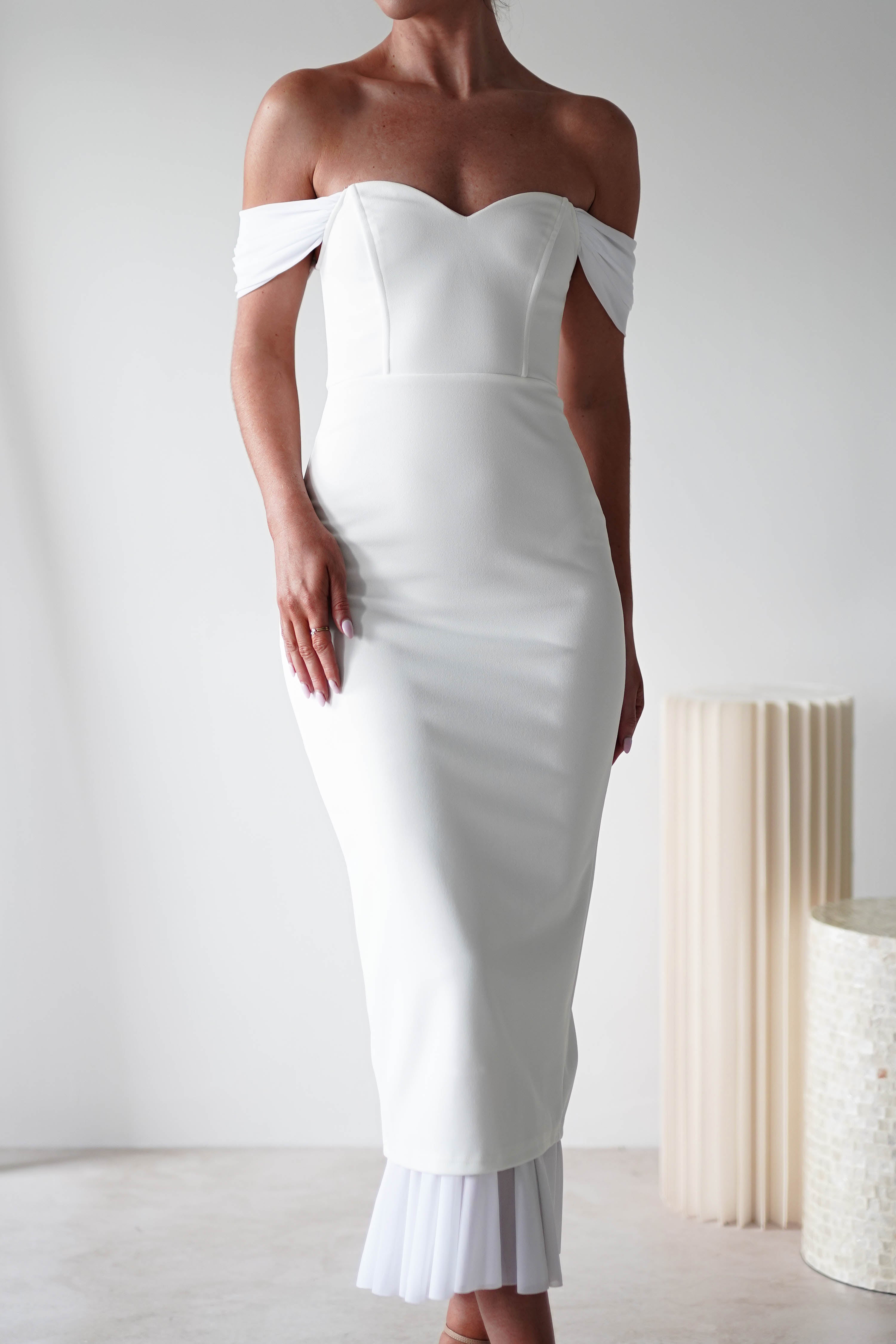 Jennifer Bodycon Midi Dress | White | Oh Hello Clothing | XS (6)
