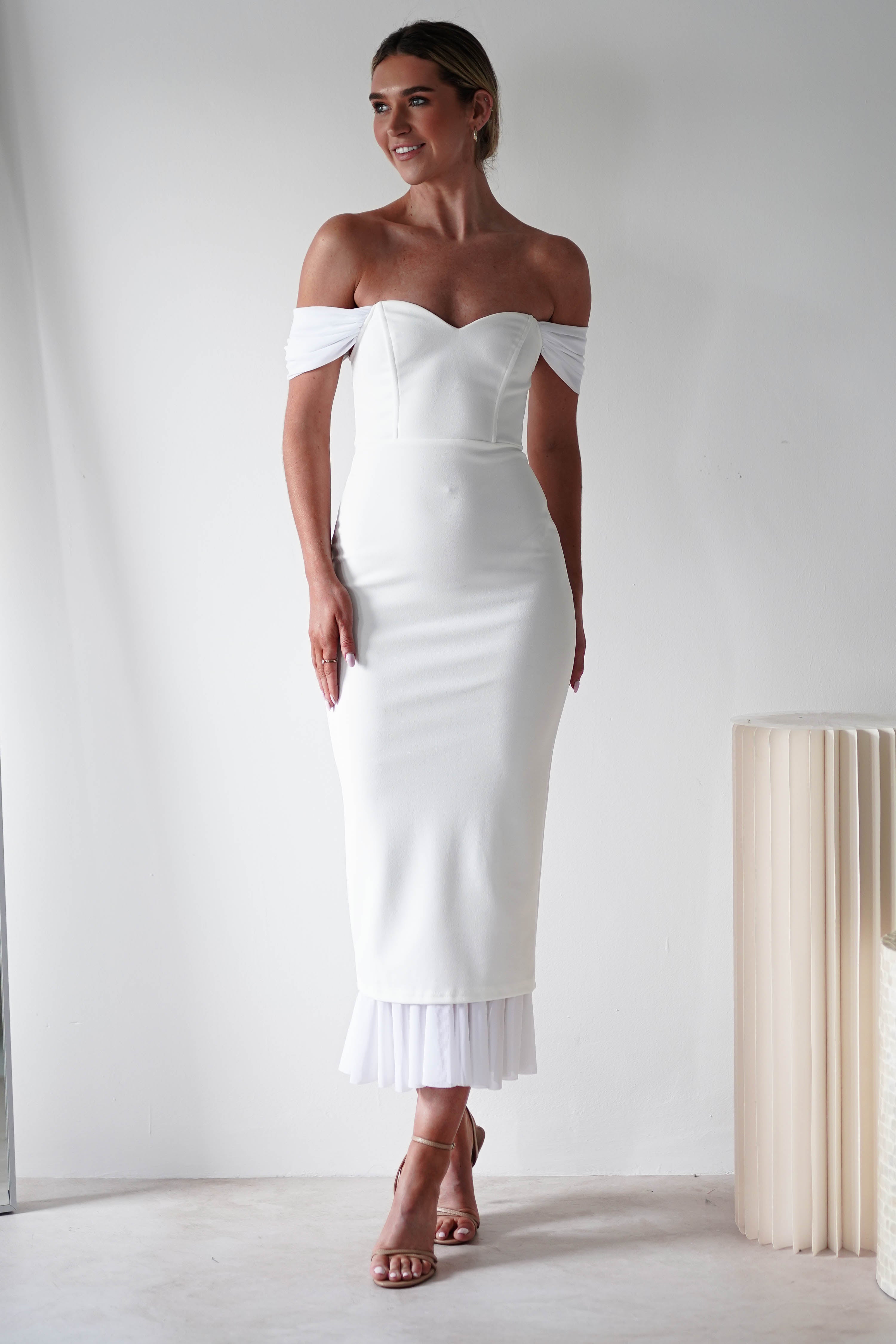 Jennifer Bodycon Midi Dress | White | Oh Hello Clothing | XS (6)