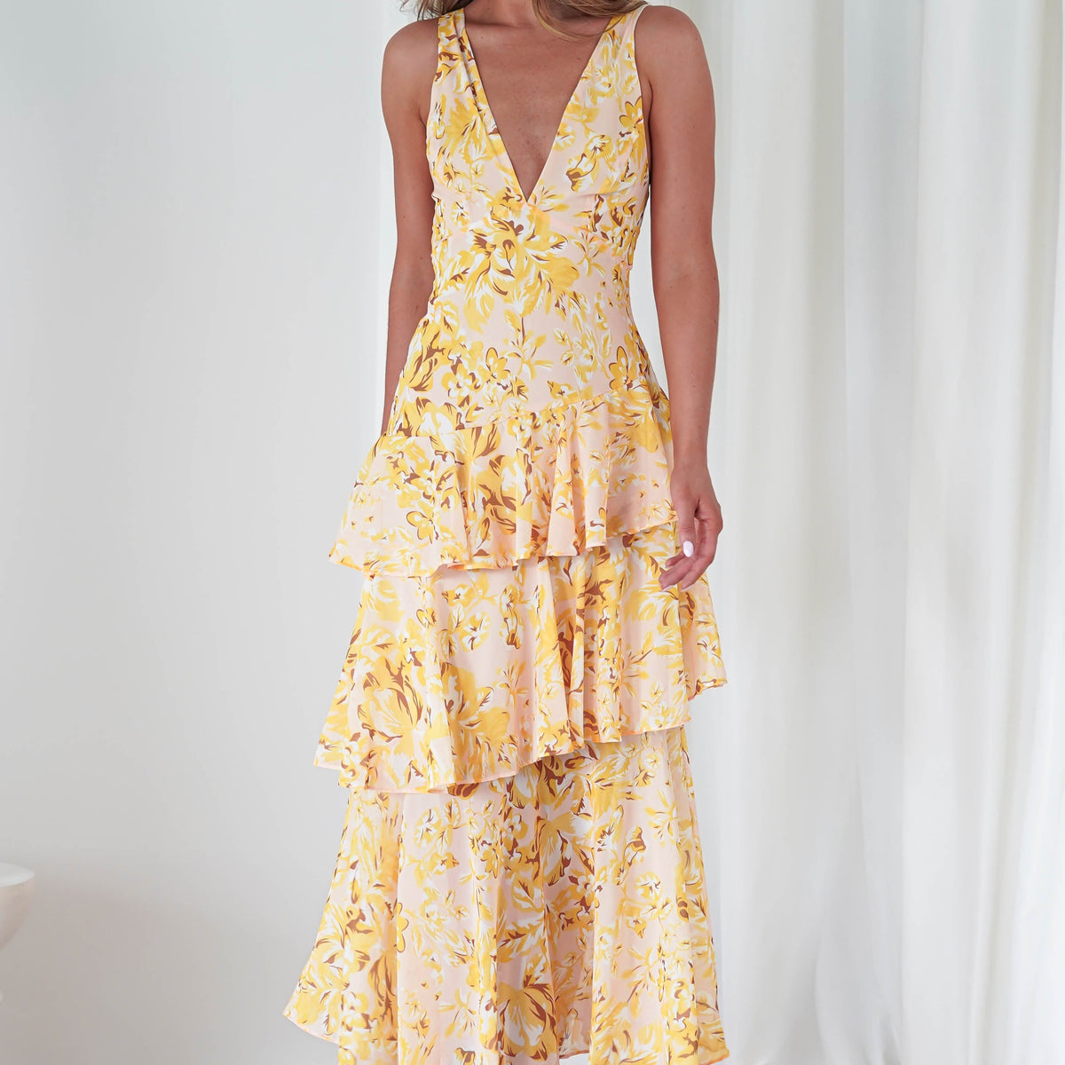 Karlie Floral Print Maxi Dress | Yellow