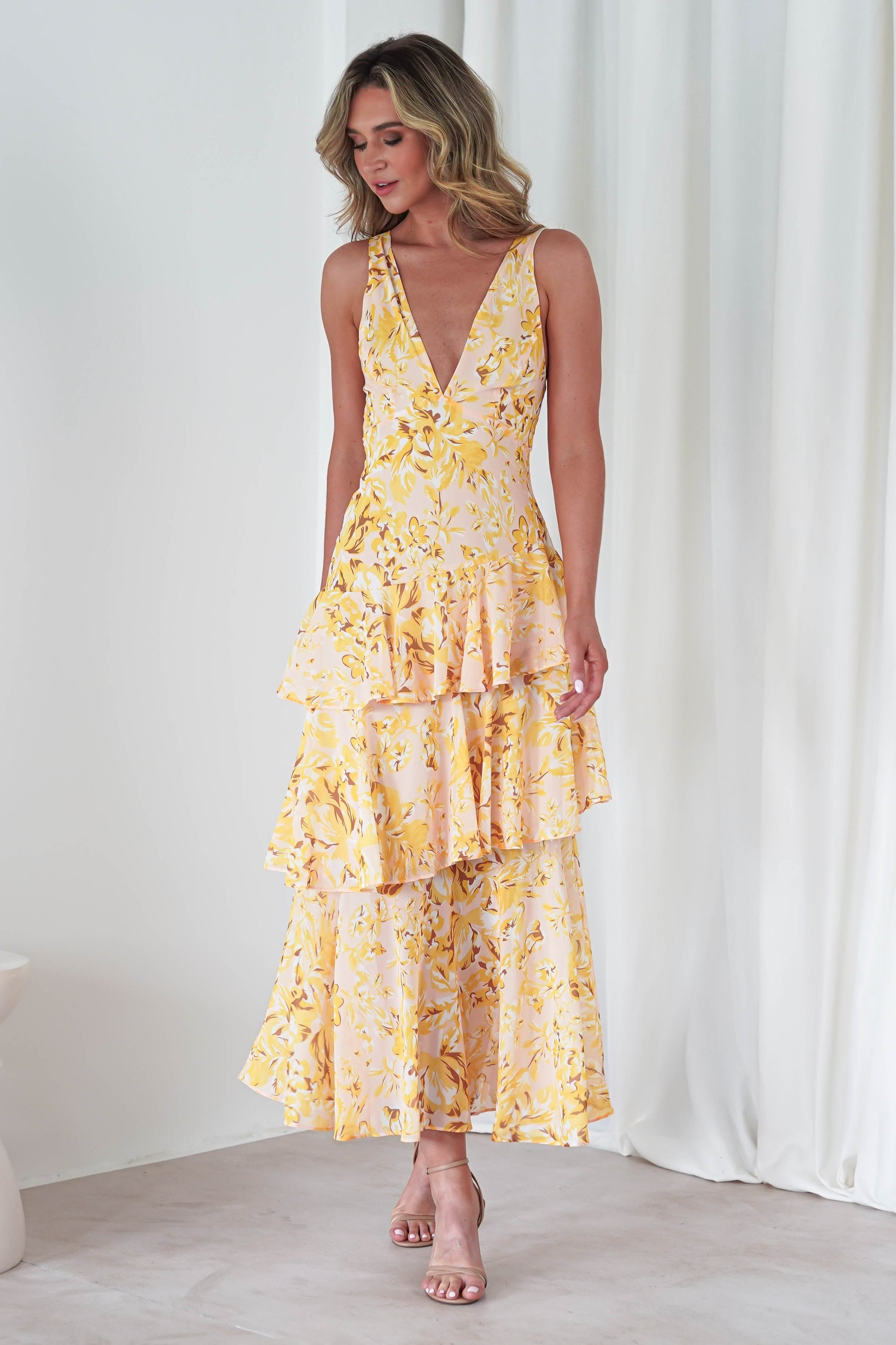 Karlie Floral Print Maxi Dress | Yellow | Oh Hello Clothing | XS (6)