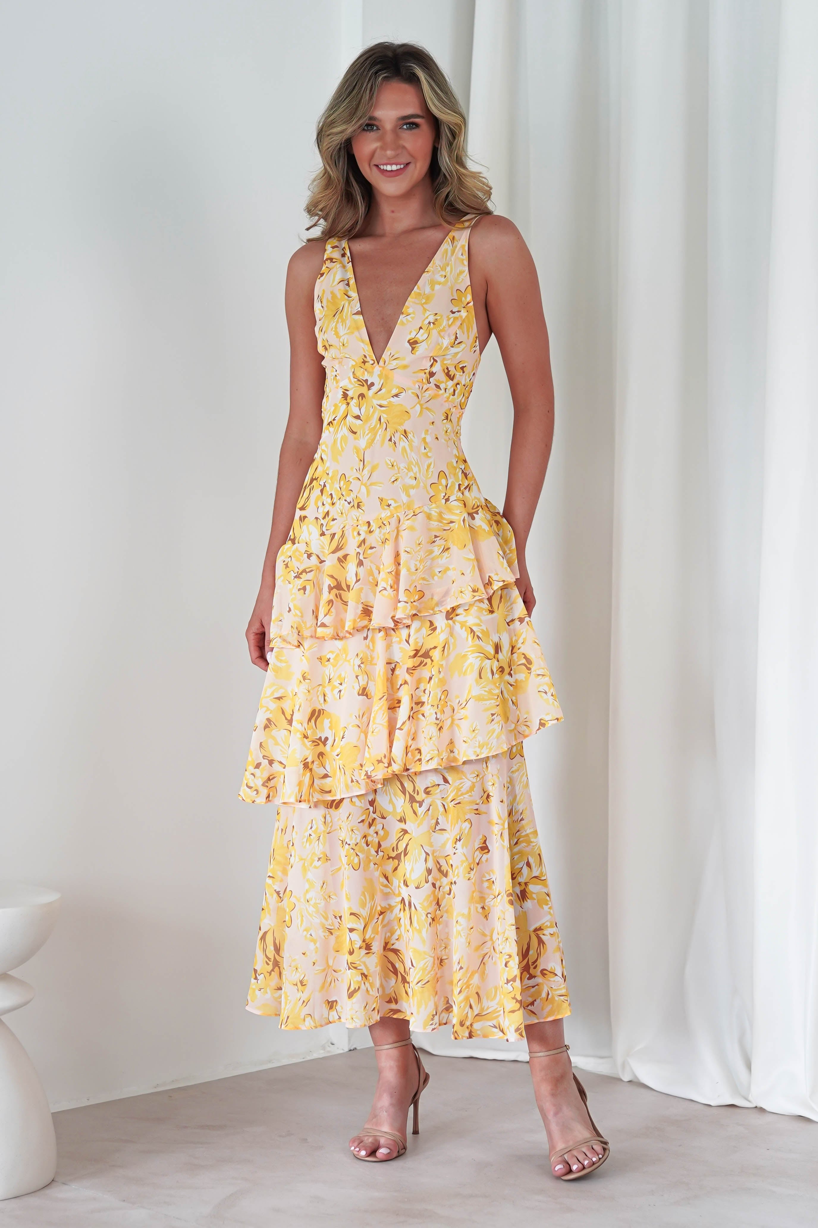 Karlie Floral Print Maxi Dress | Yellow | Oh Hello Clothing | XS (6)