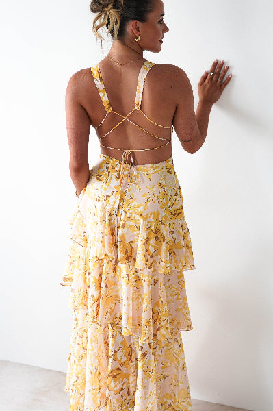 Karlie Floral Print Maxi Dress | Yellow | Oh Hello Clothing | XS (6)