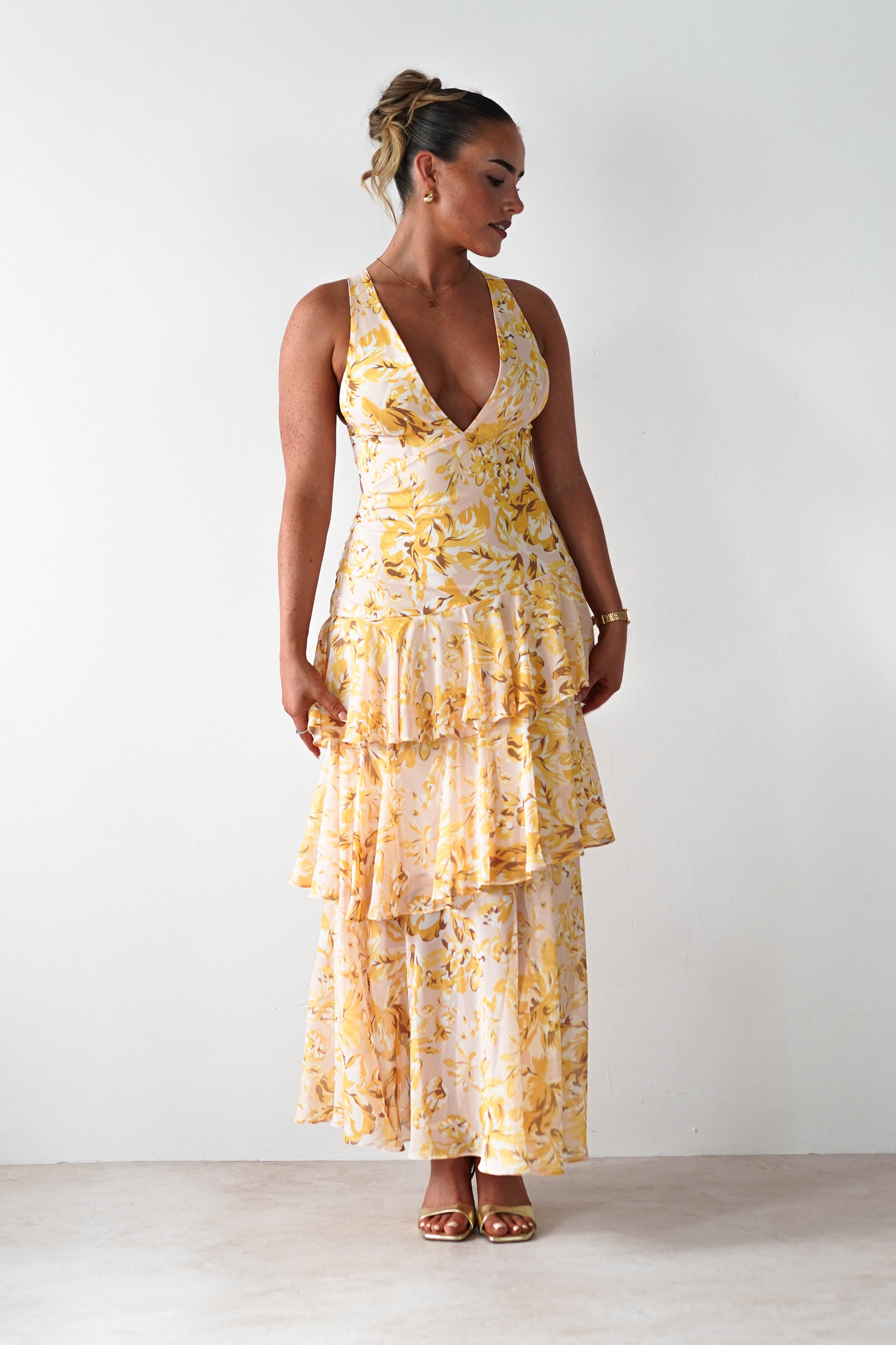 Karlie Floral Print Maxi Dress | Yellow | Oh Hello Clothing | XS (6)
