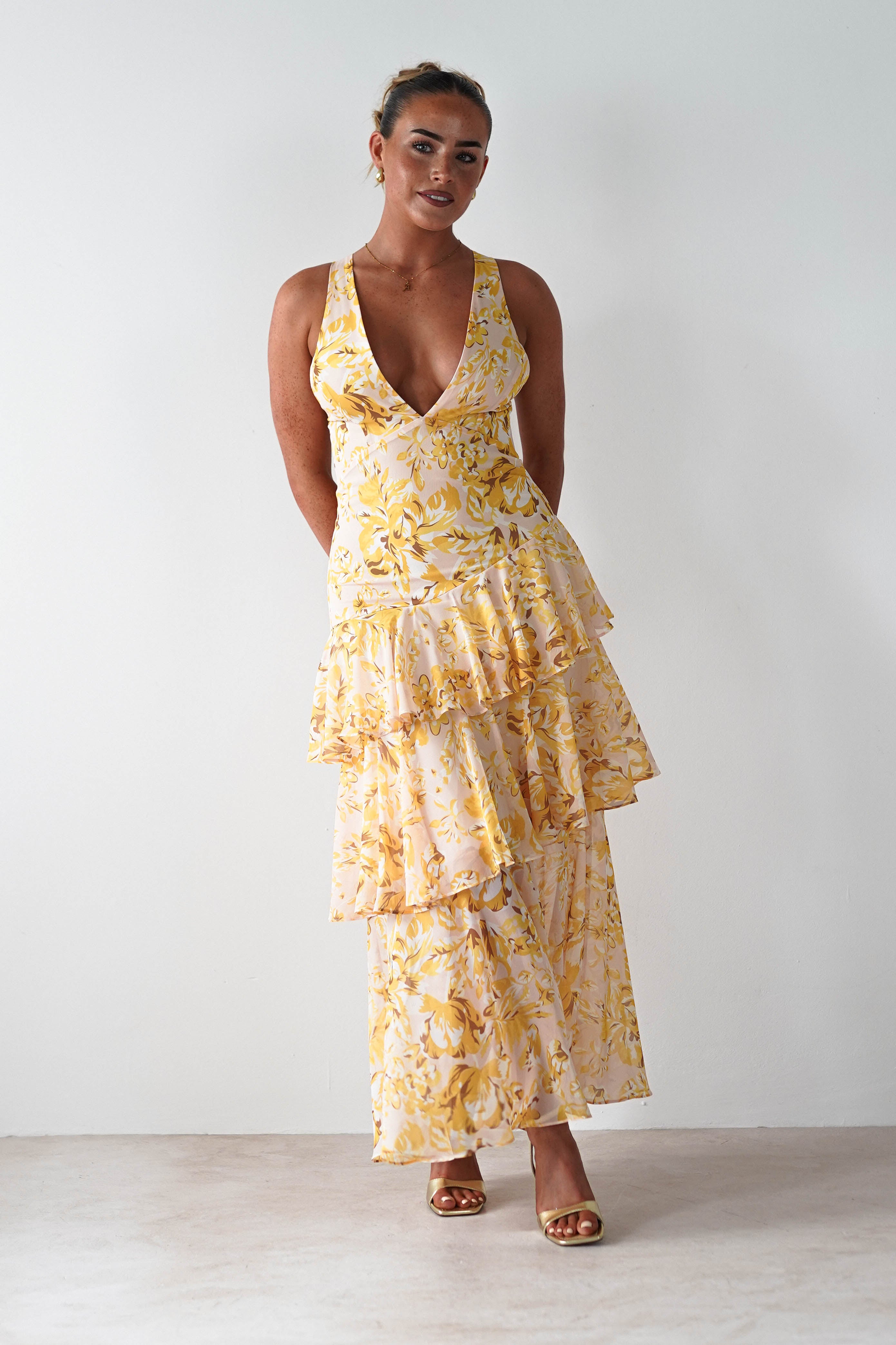 Karlie Floral Print Maxi Dress | Yellow | Oh Hello Clothing | XS (6)
