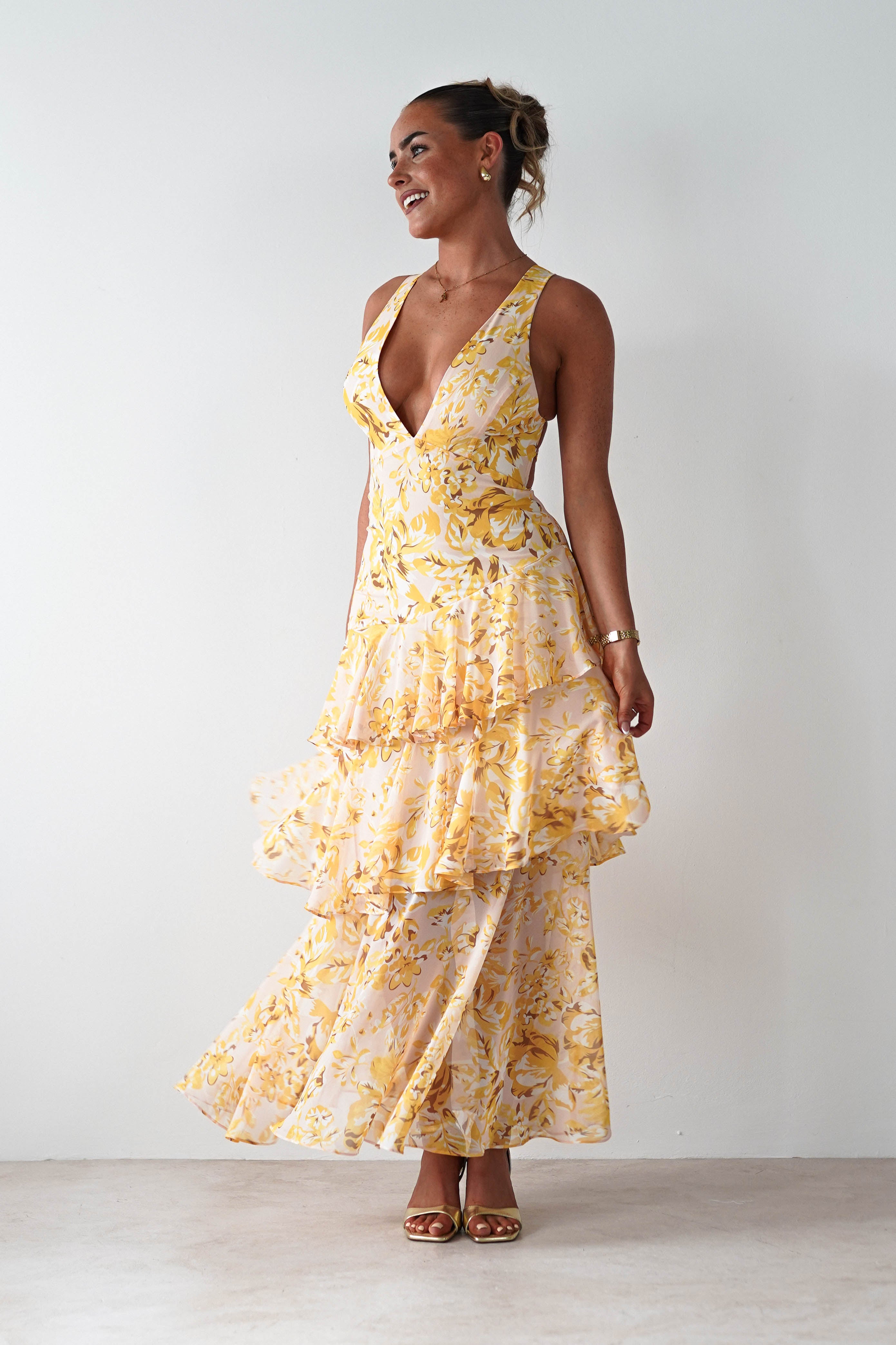 Karlie Floral Print Maxi Dress | Yellow | Oh Hello Clothing | XS (6)