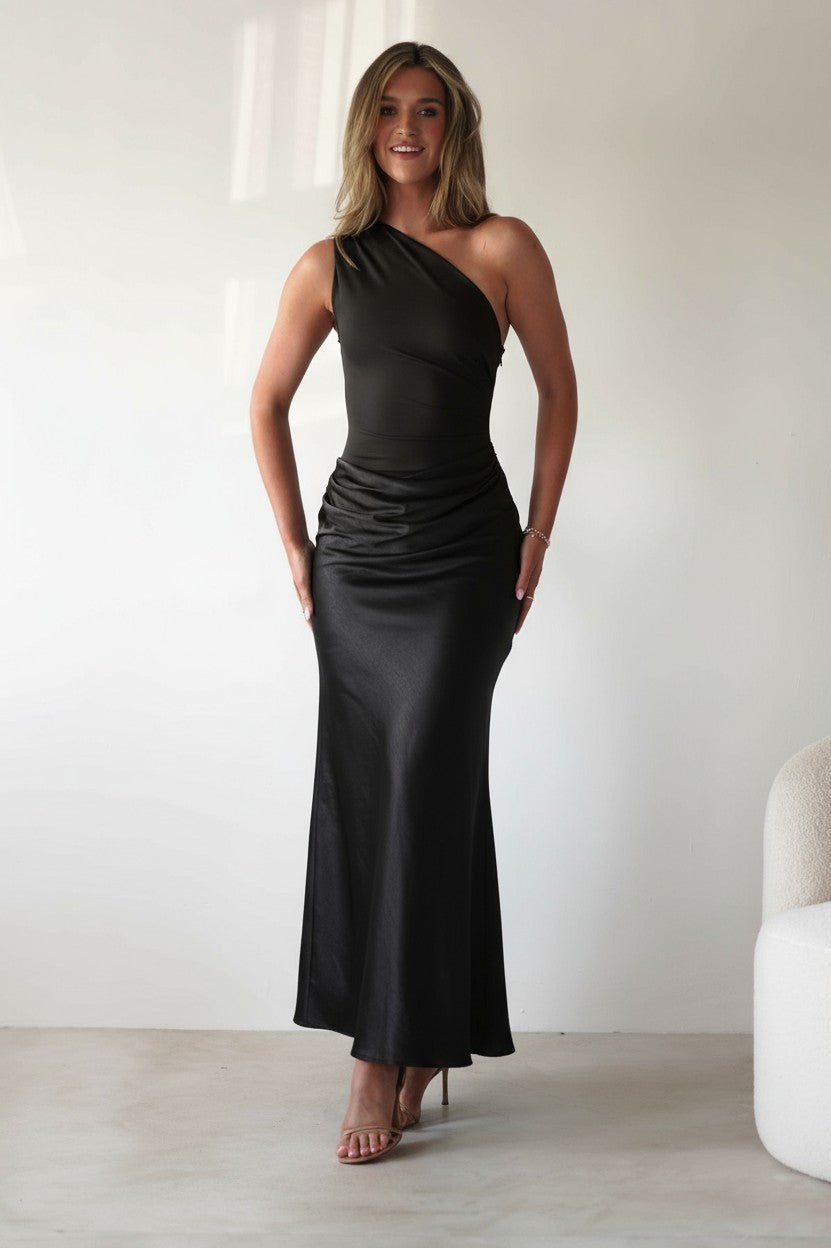 Kashia Draped Satin Maxi Dress | Black | Oh Hello Clothing | XS (6)