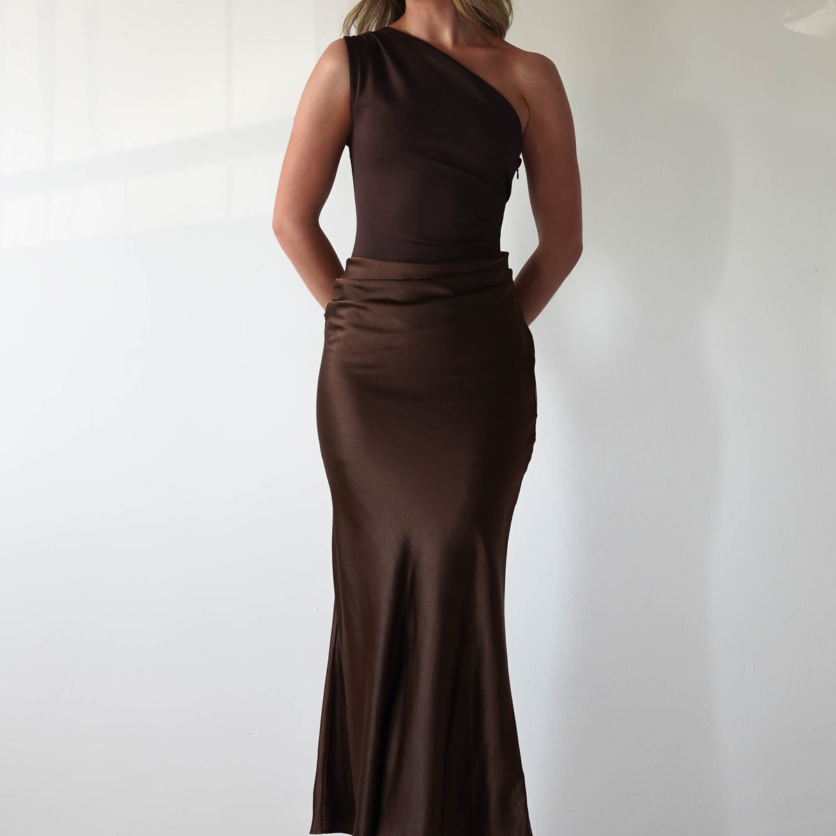 Kashia Draped Satin Maxi Dress | Brown