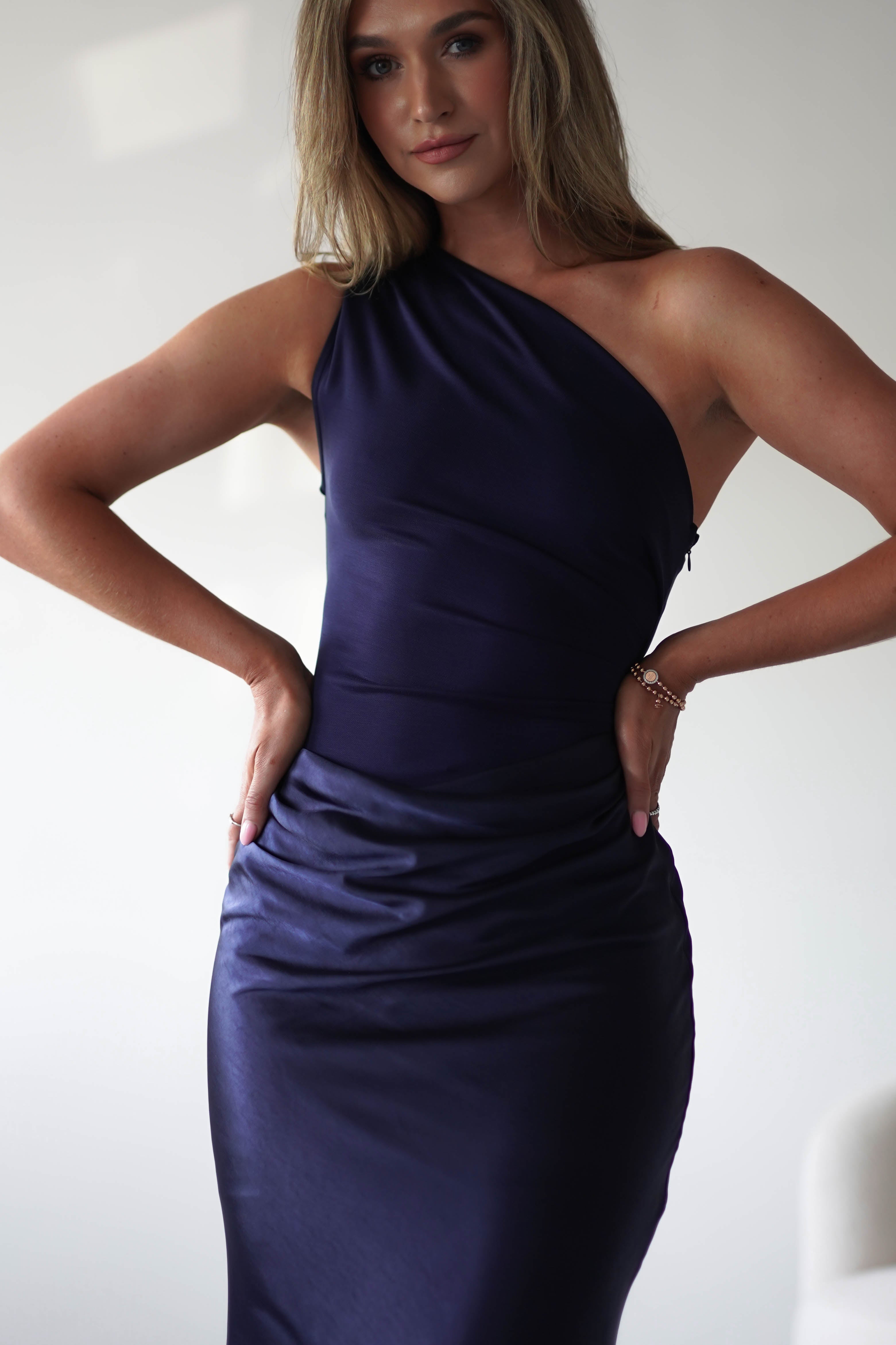 Kashia Draped Satin Maxi Dress | Navy | Oh Hello Clothing | XS (6)