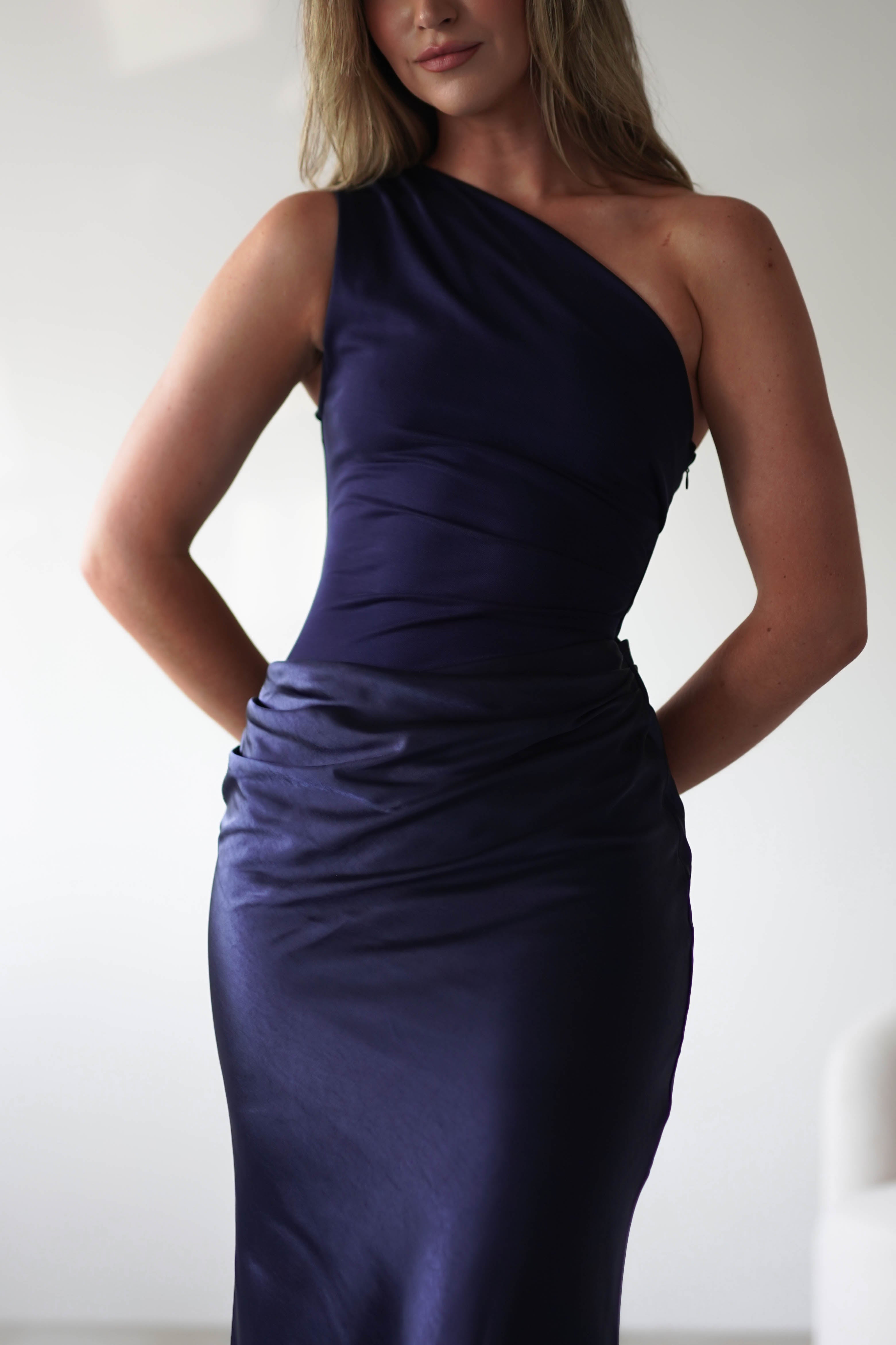 Kashia Draped Satin Maxi Dress | Navy | Oh Hello Clothing | XS (6)