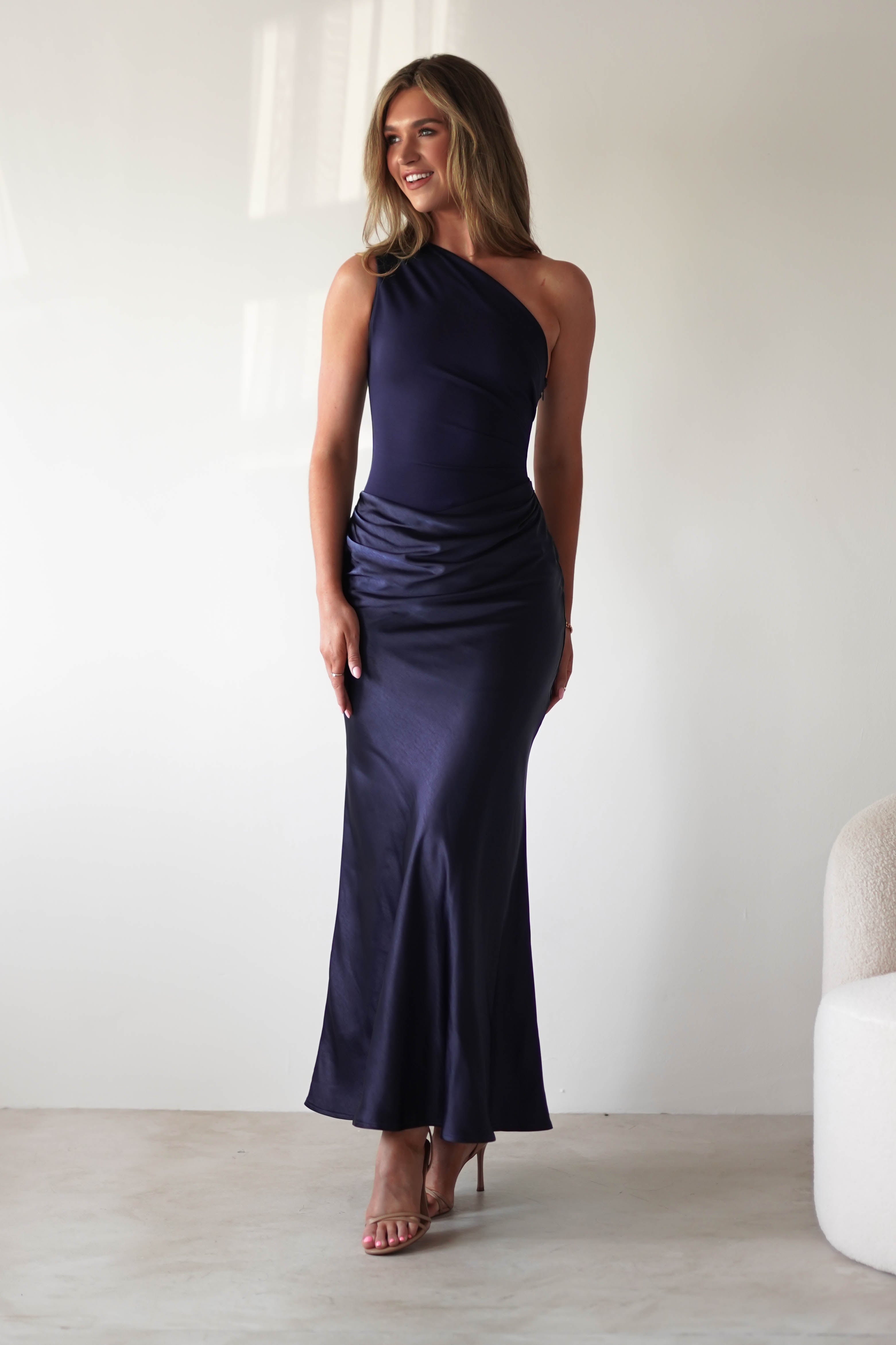 Kashia Draped Satin Maxi Dress | Navy | Oh Hello Clothing | XS (6)